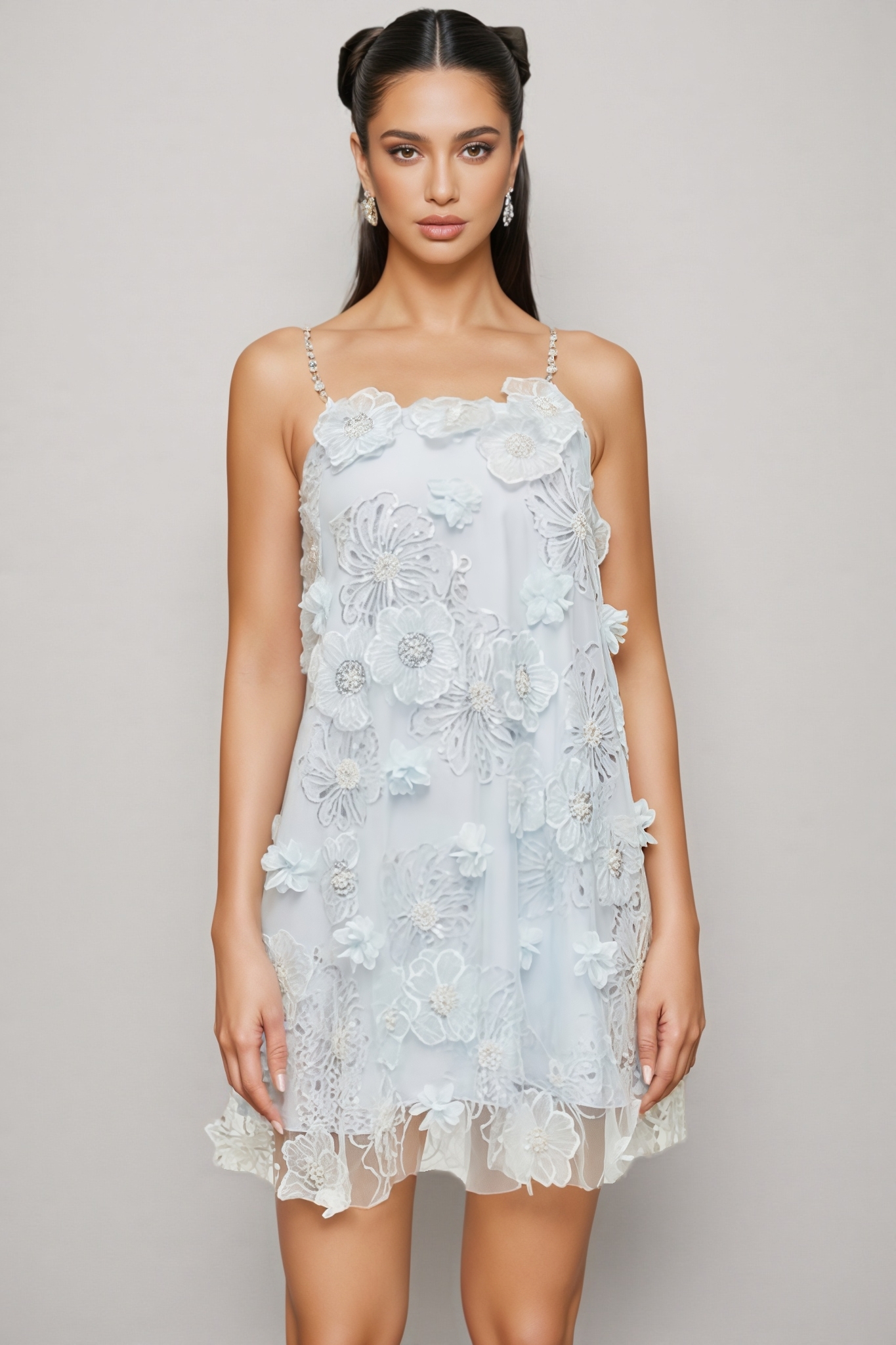 Marifd Blue Flower Sequin Mesh Mini Dress