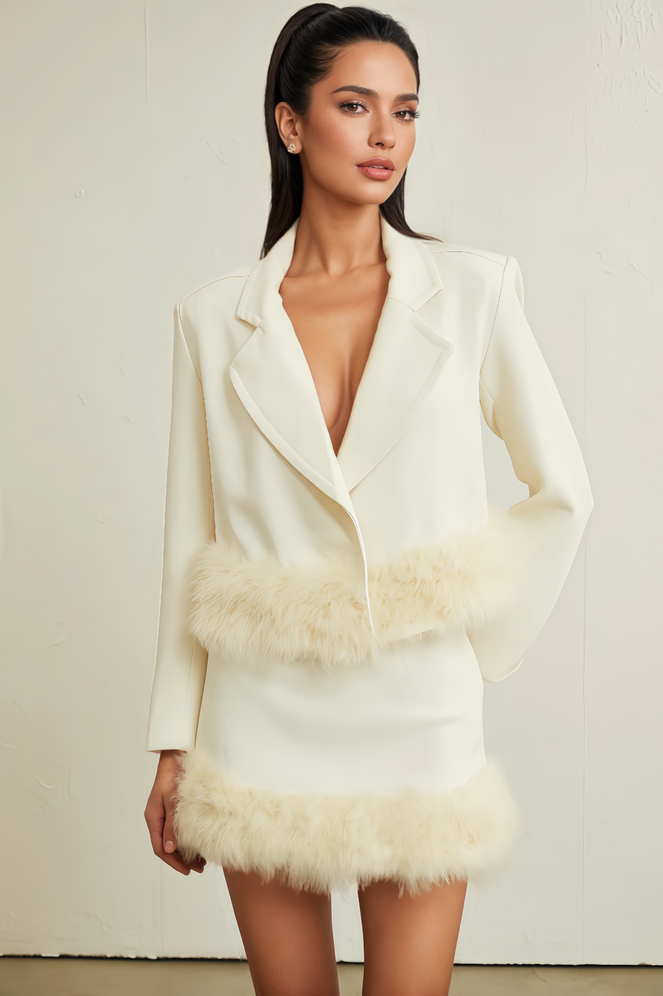 Dotte Feather-Hem Blazer & Dress Matching Set