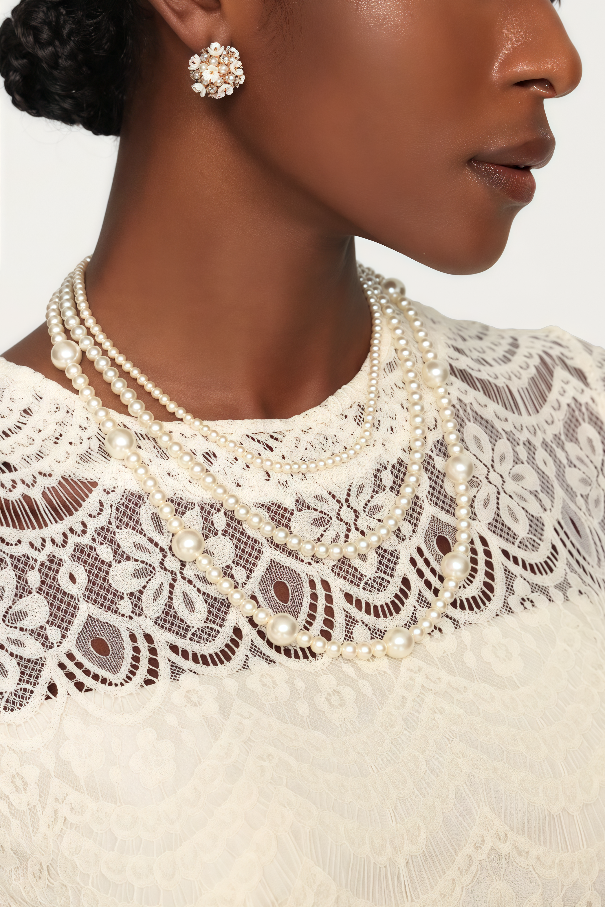 Brisae Flowers Pearl Diamond Earrings