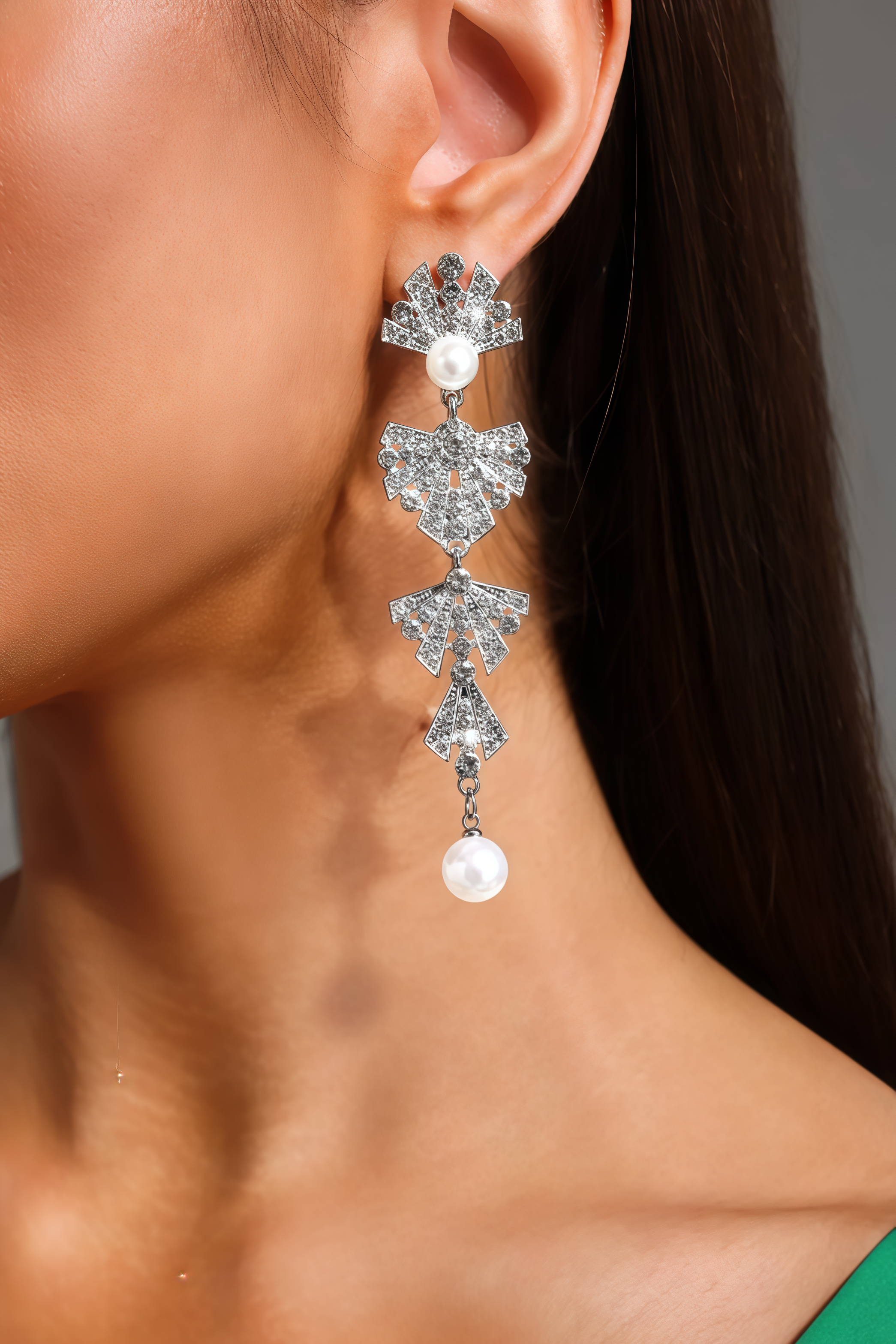 Dorelrl Diamond Pearl Sector Earrings