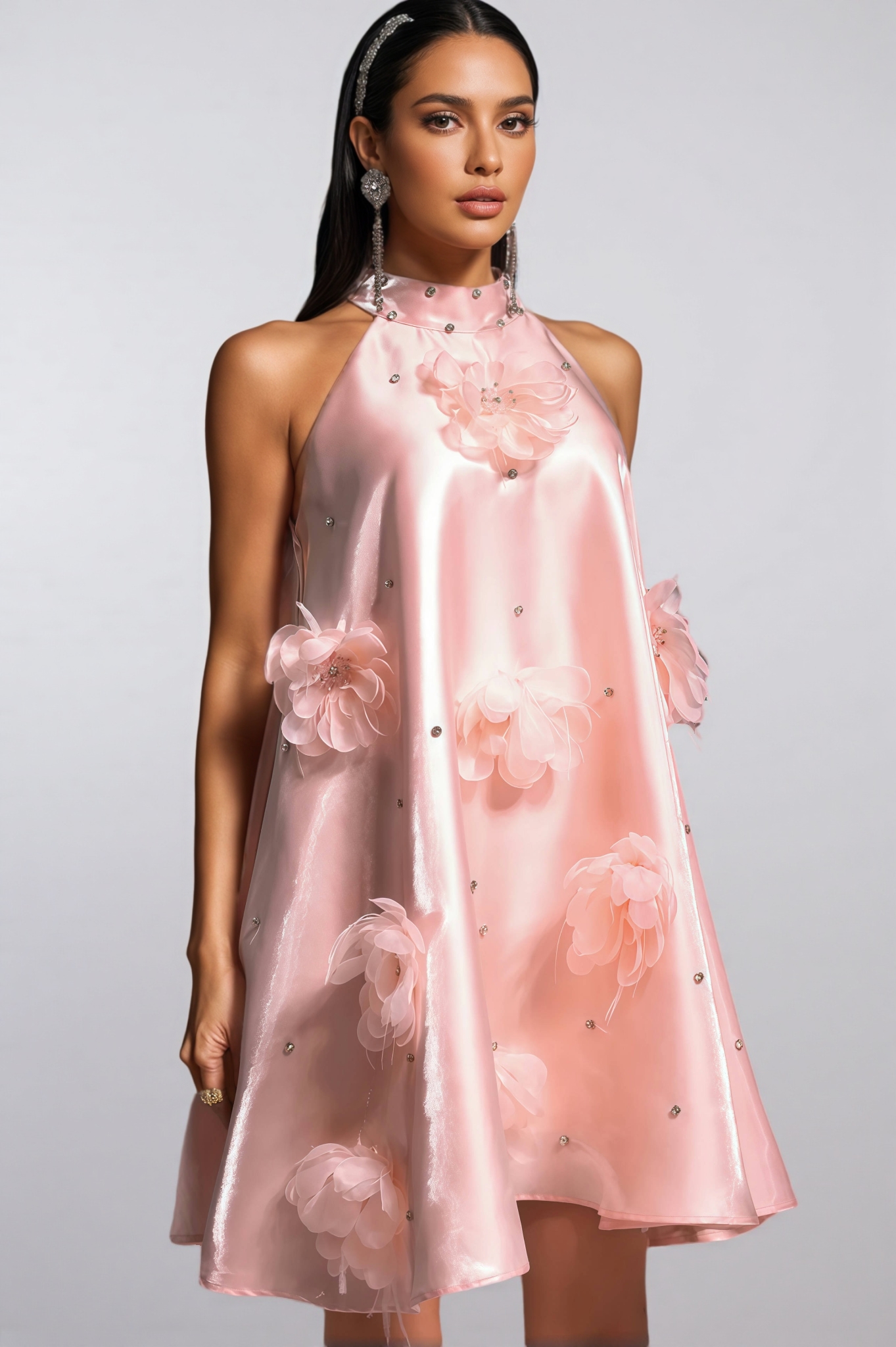 Xandea Halter Flowers Diamond Mini Dress