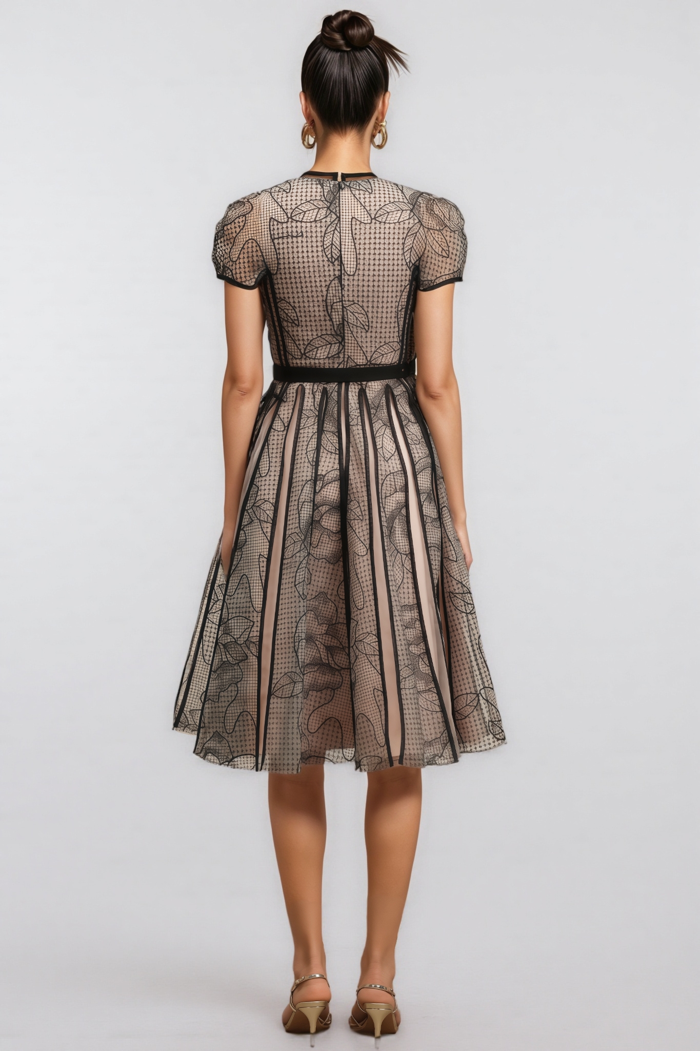 Sabrina Short Sleeves Jacquard Midi Dress