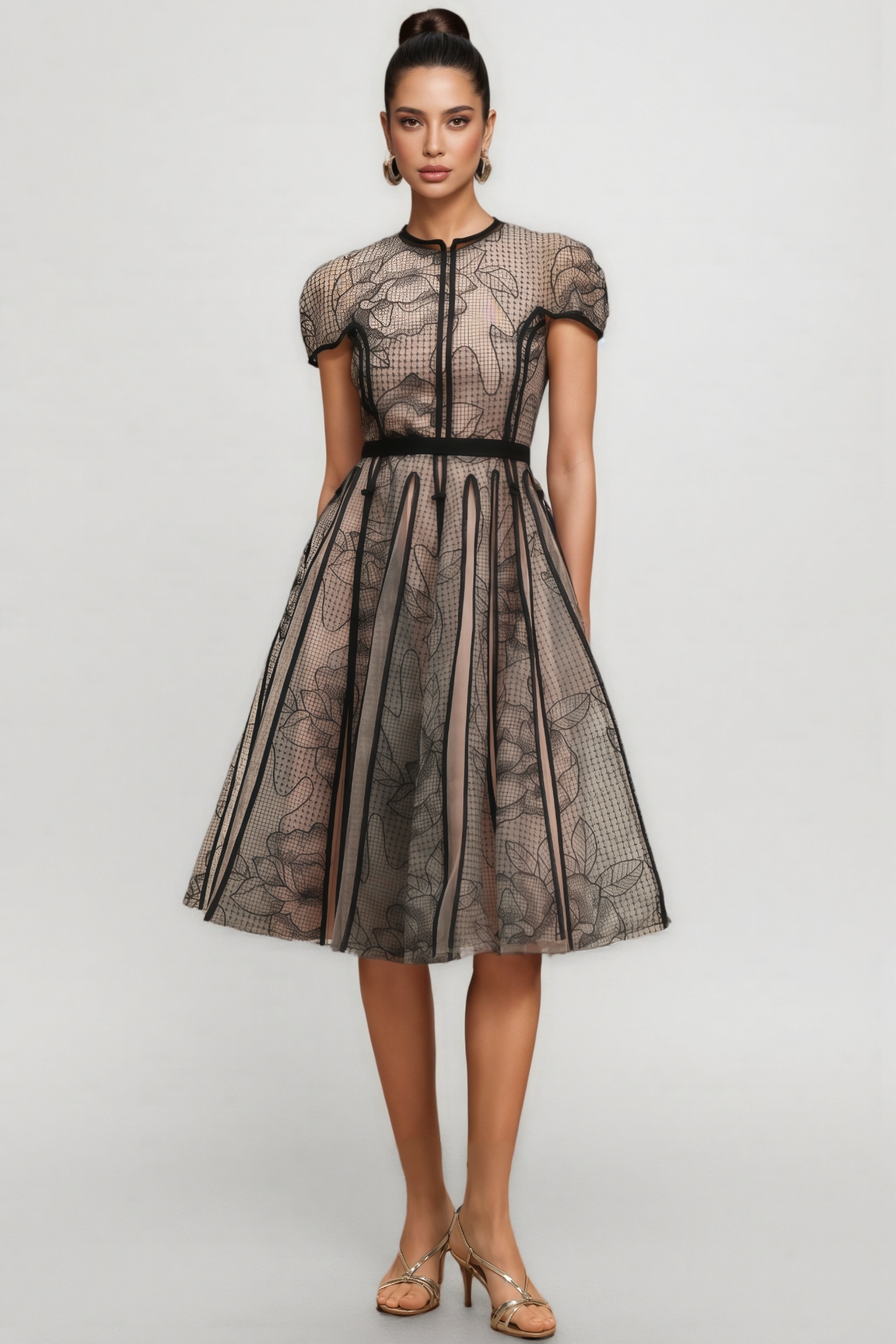 Sabrina Short Sleeves Jacquard Midi Dress