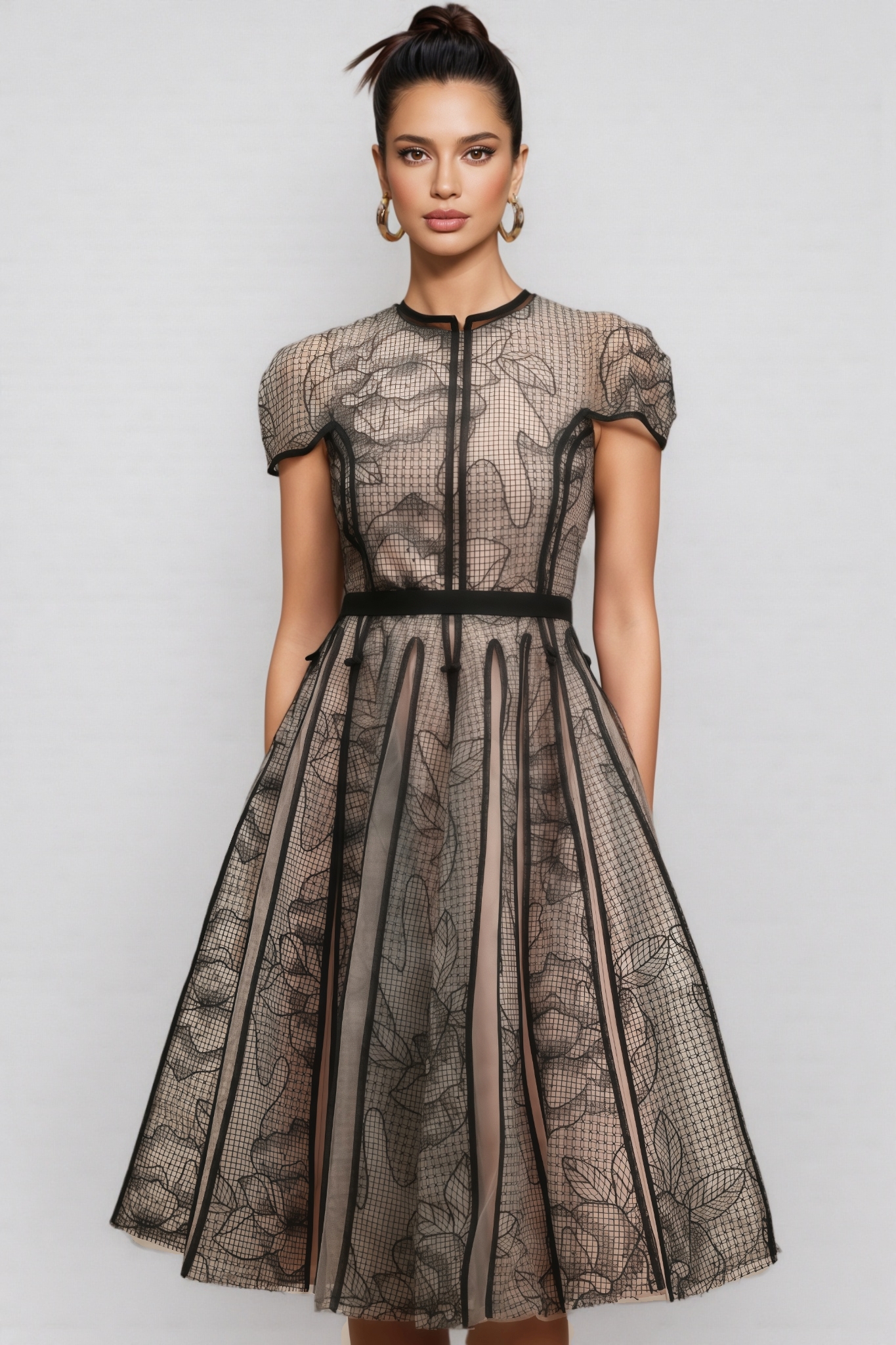 Sabrina Short Sleeves Jacquard Midi Dress