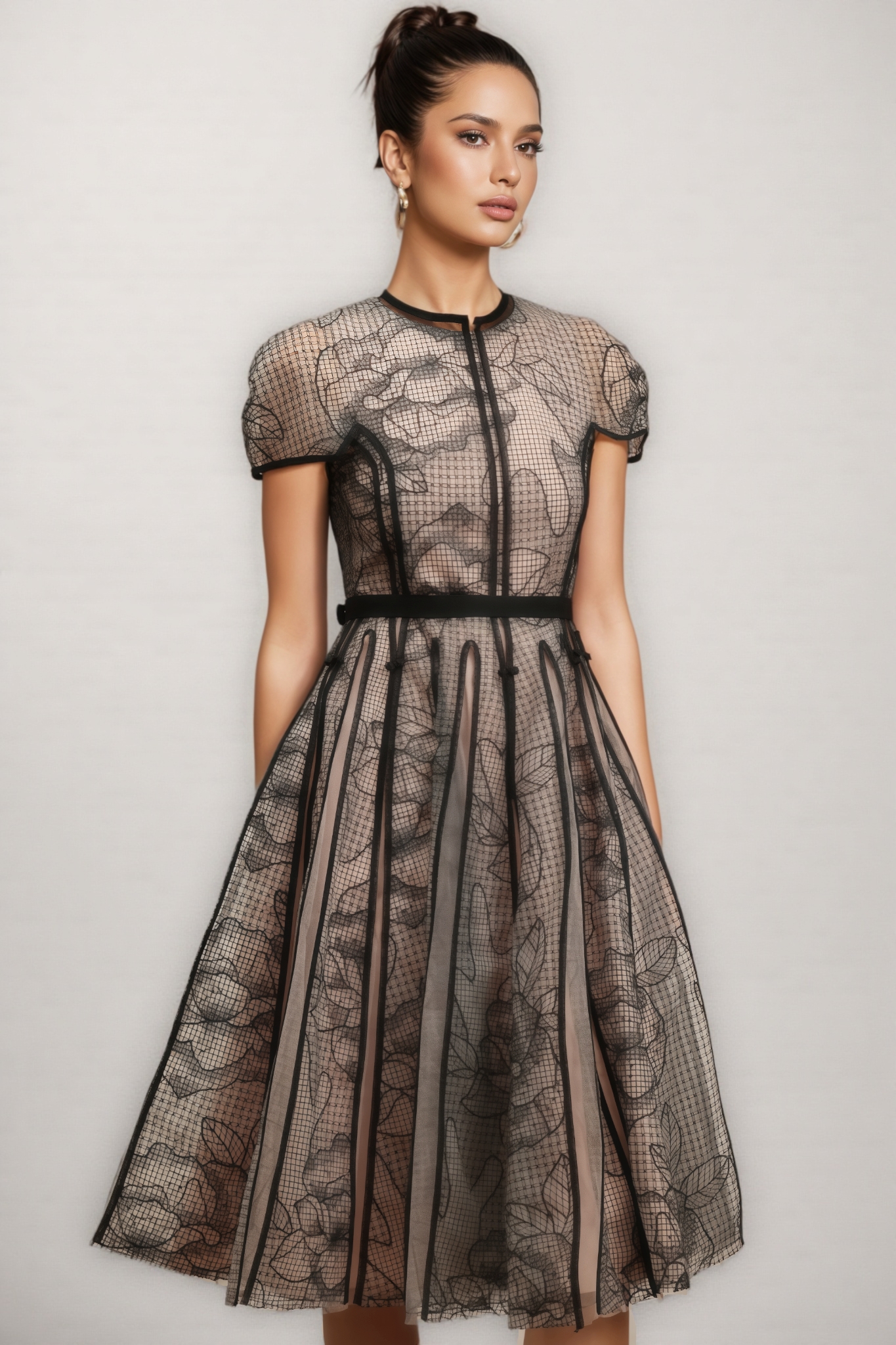 Sabrina Short Sleeves Jacquard Midi Dress