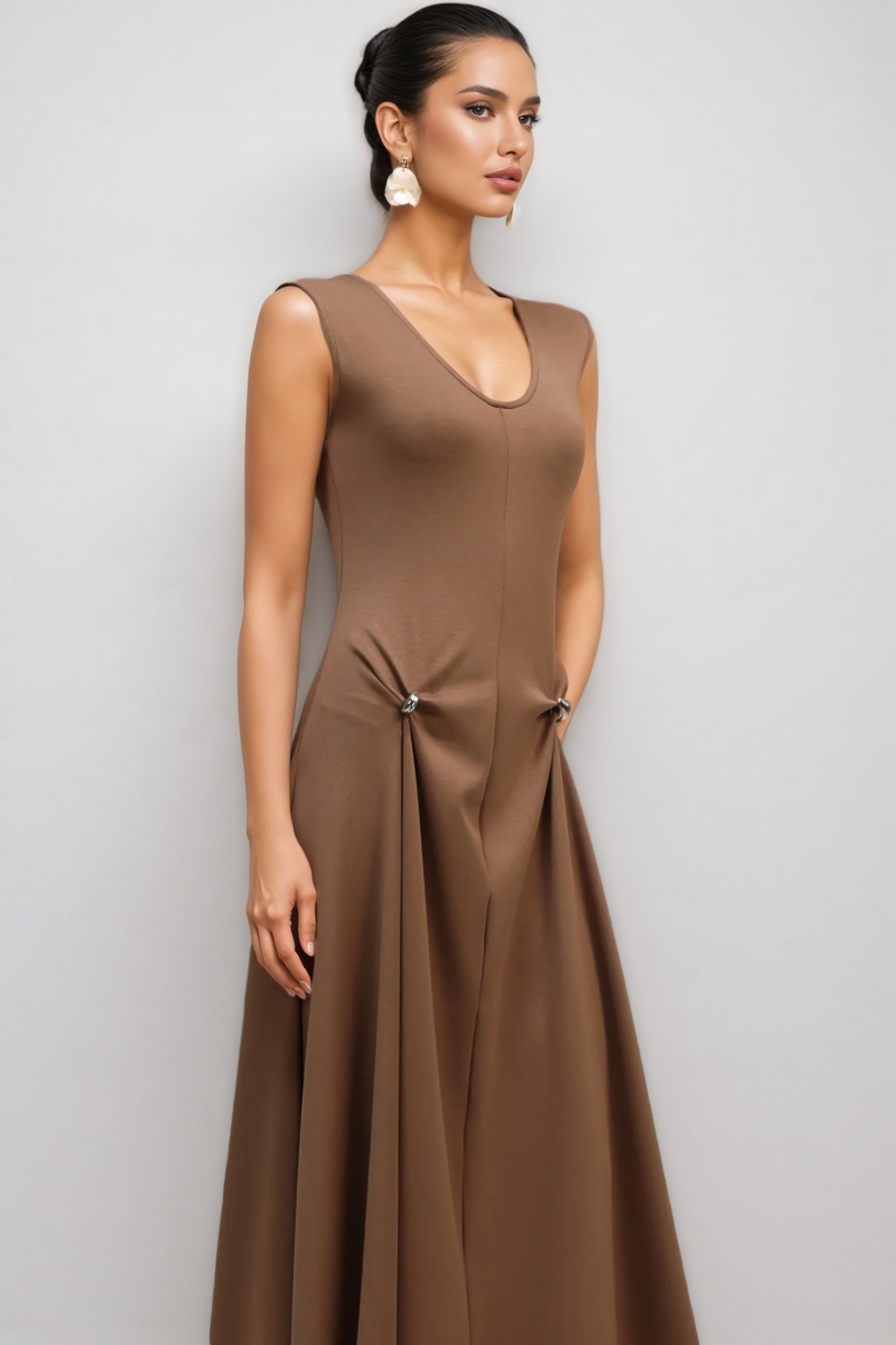 Roto Sleeveless Asymmetric Maxi Dress