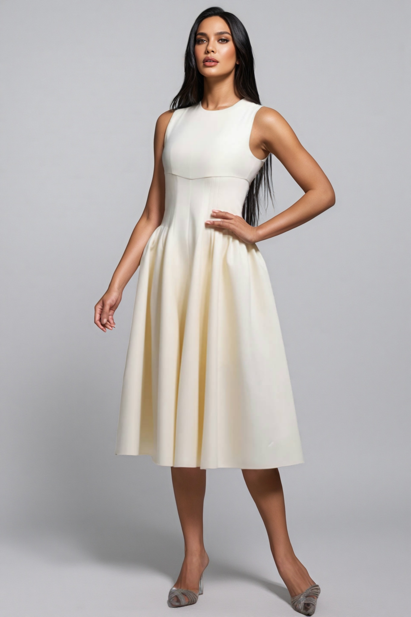 Vespet Fold Close-fitting Sleeveless Midi Dress