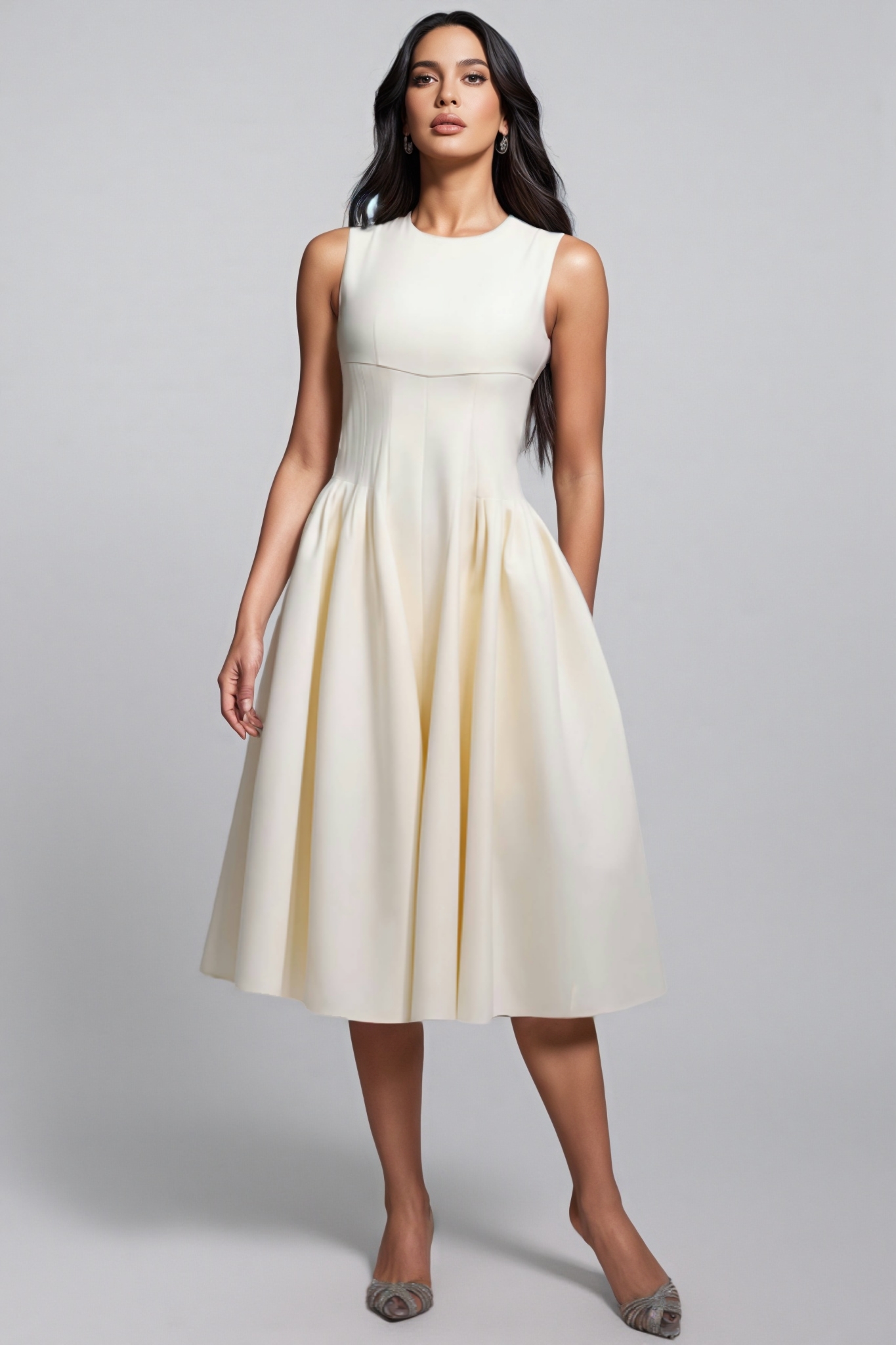 Vespet Fold Close-fitting Sleeveless Midi Dress