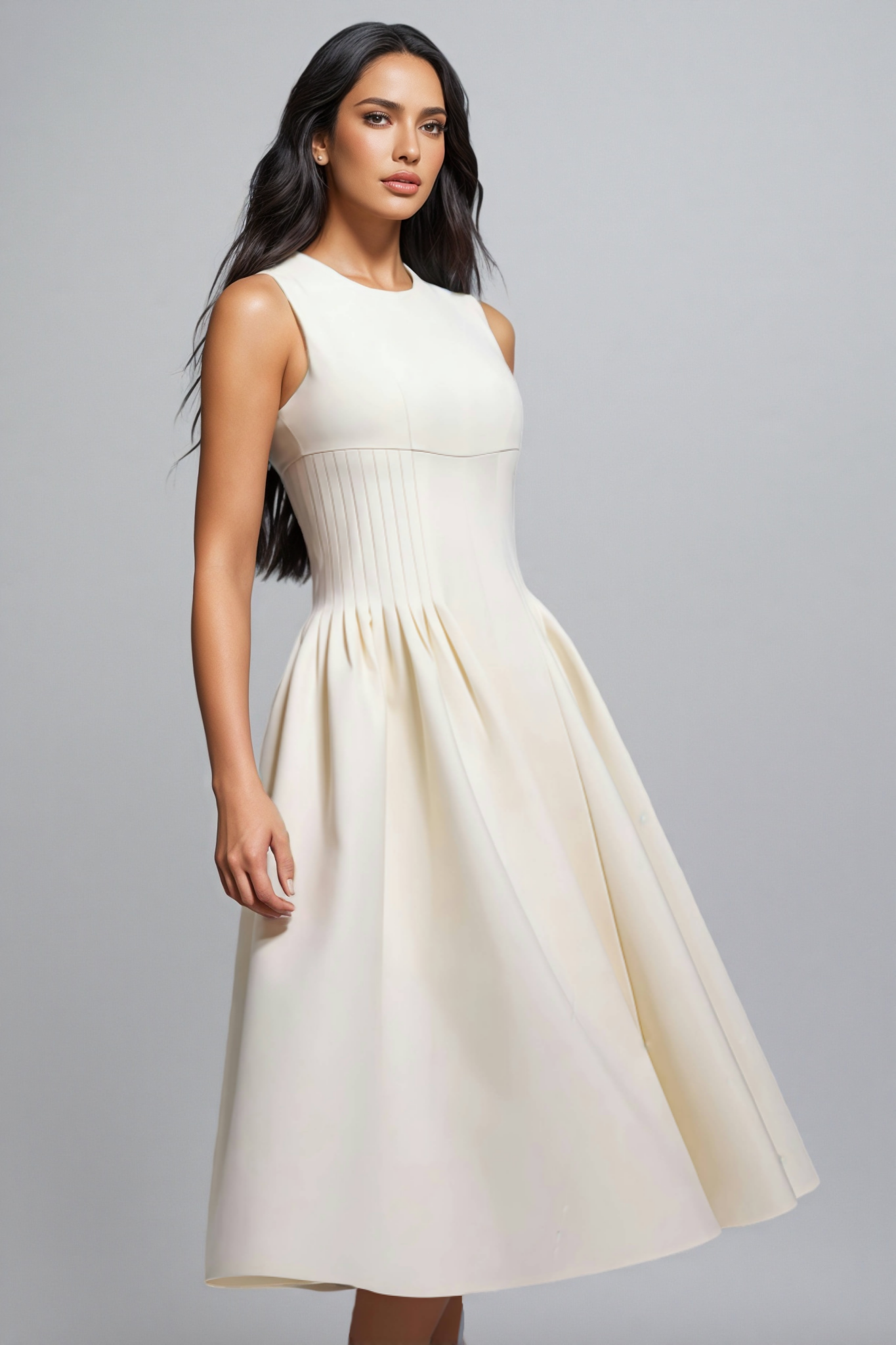 Vespet Fold Close-fitting Sleeveless Midi Dress