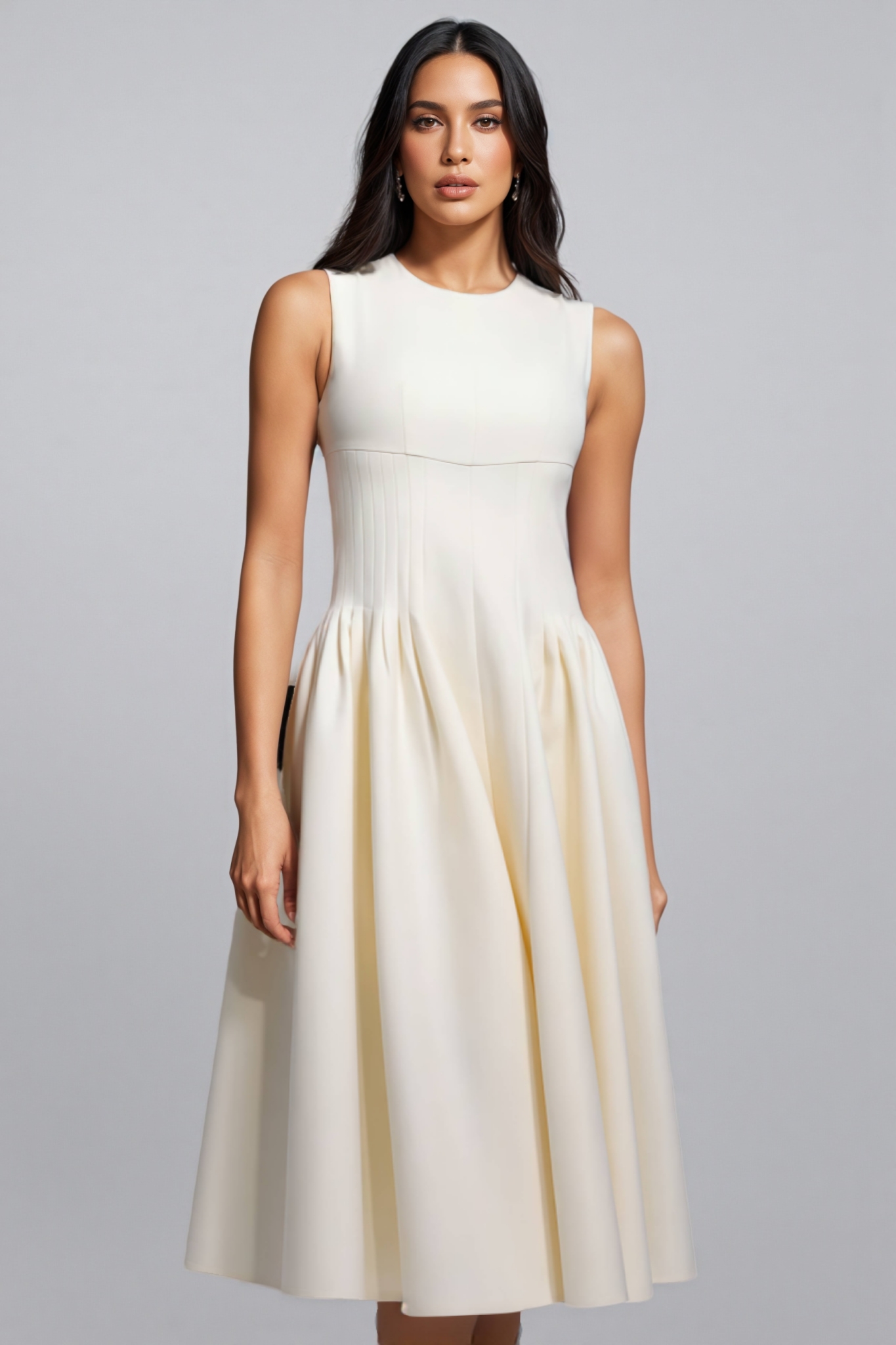 Vespet Fold Close-fitting Sleeveless Midi Dress