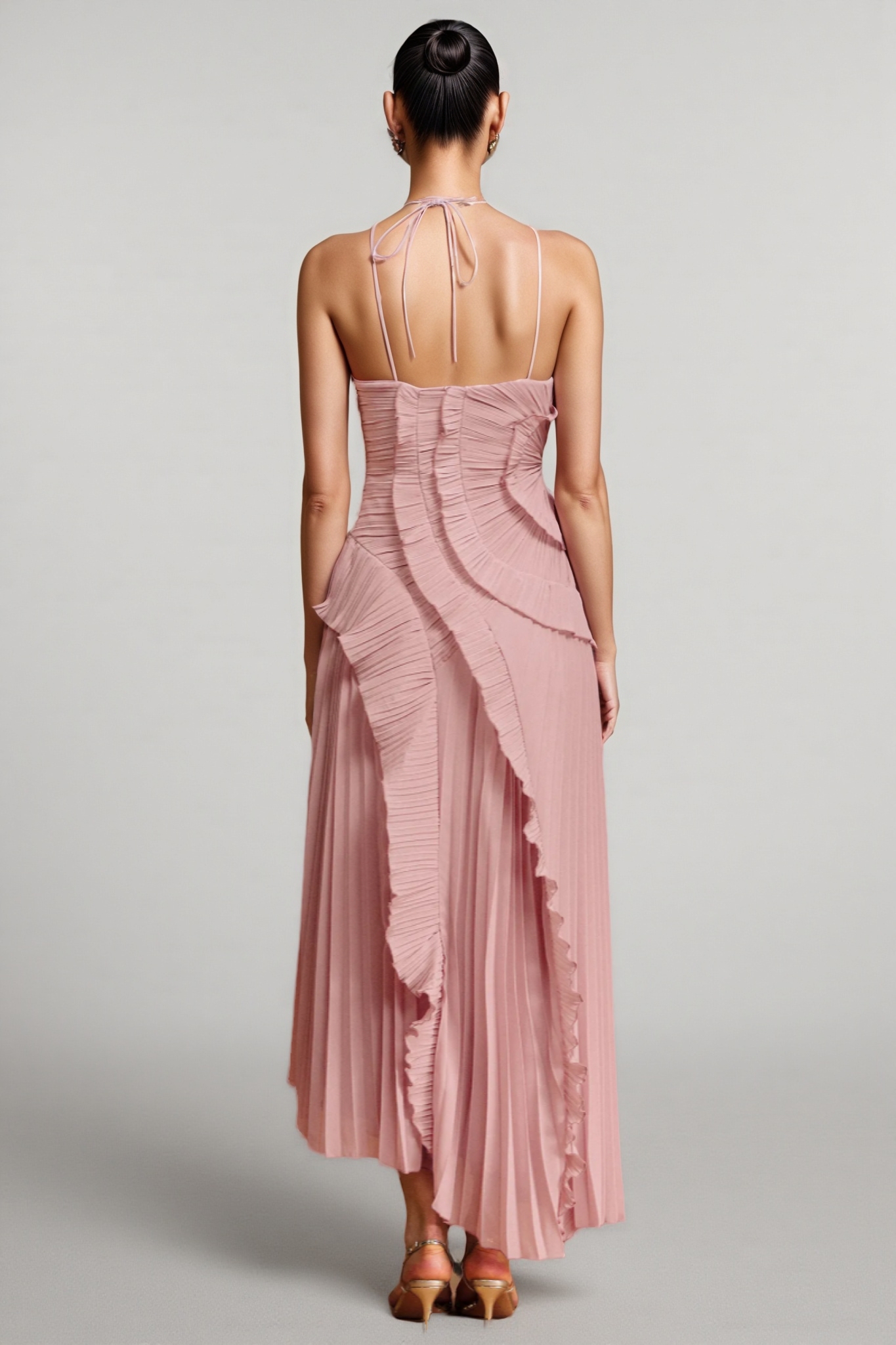 Amartk Sleeveless Folds Slit Maxi Dress