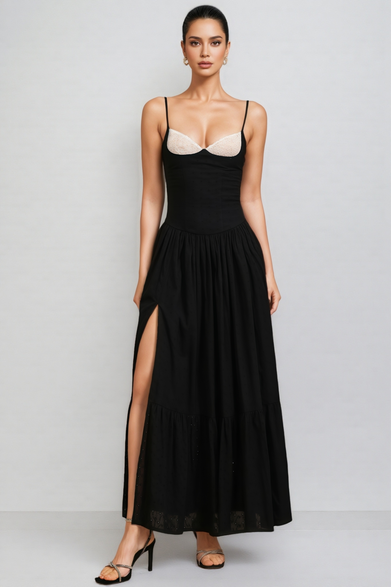 Louisa Halter Folds Slit Maxi Dress