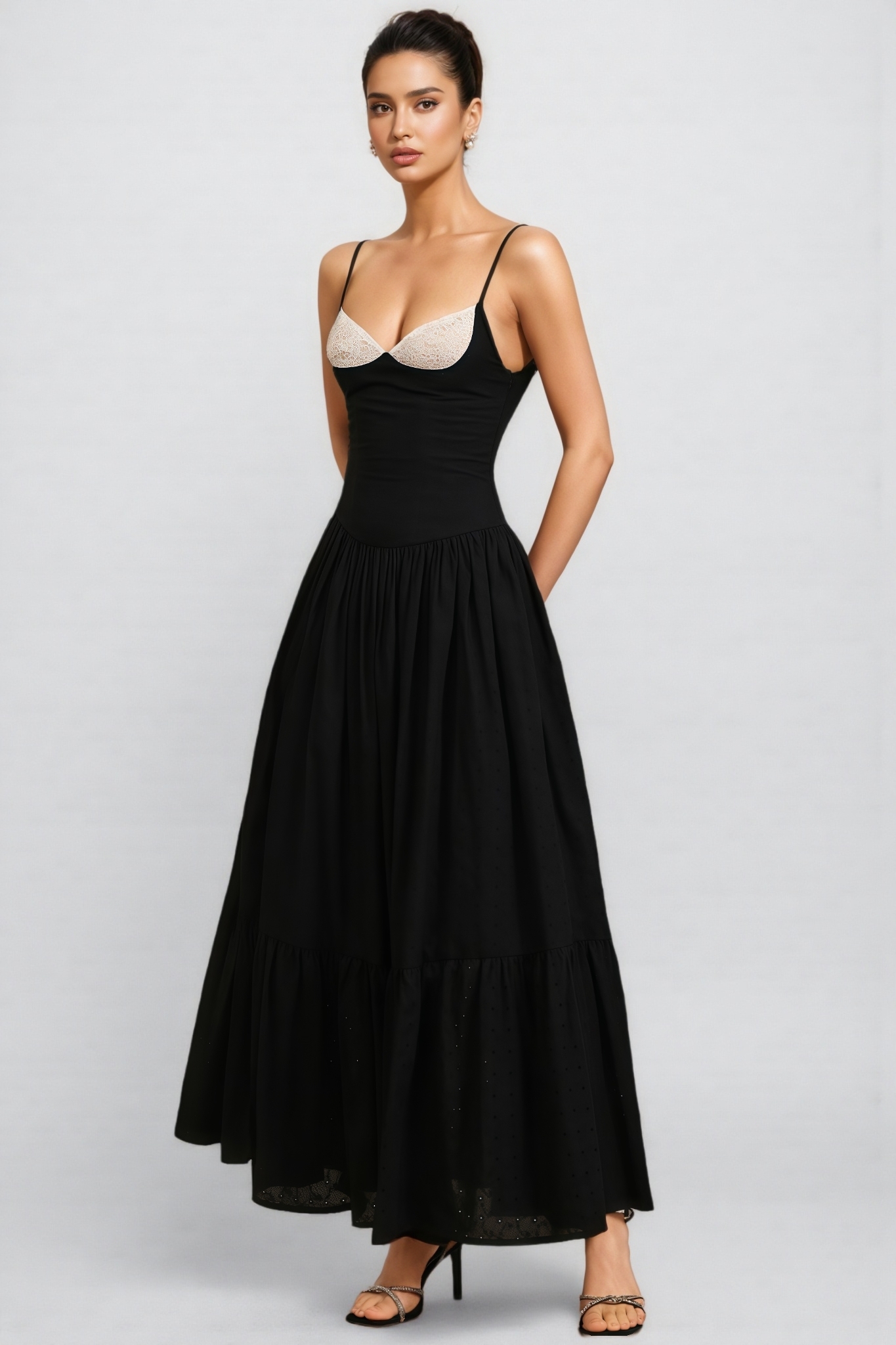 Louisa Halter Folds Slit Maxi Dress