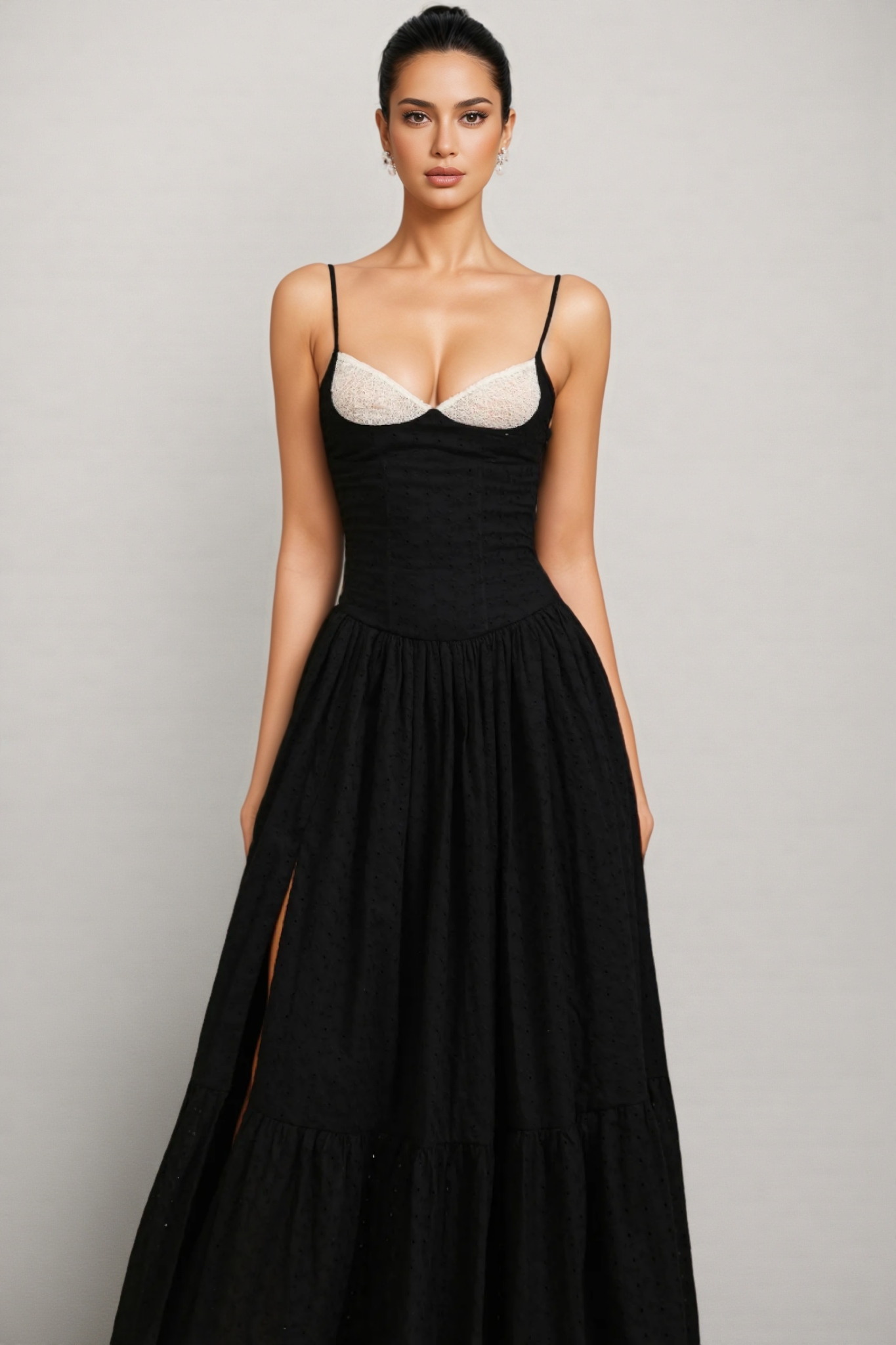 Louisa Halter Folds Slit Maxi Dress