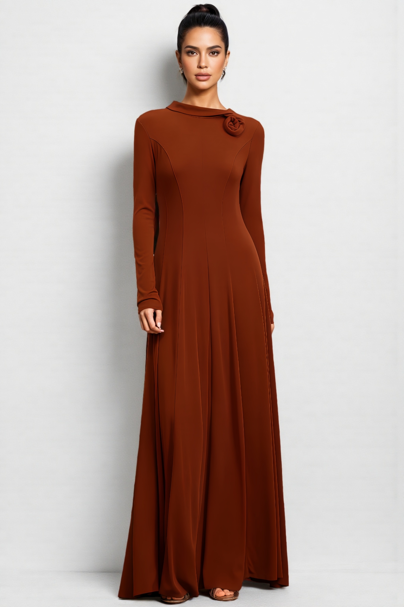 Jovik Long Sleeves Flower Maxi Dress