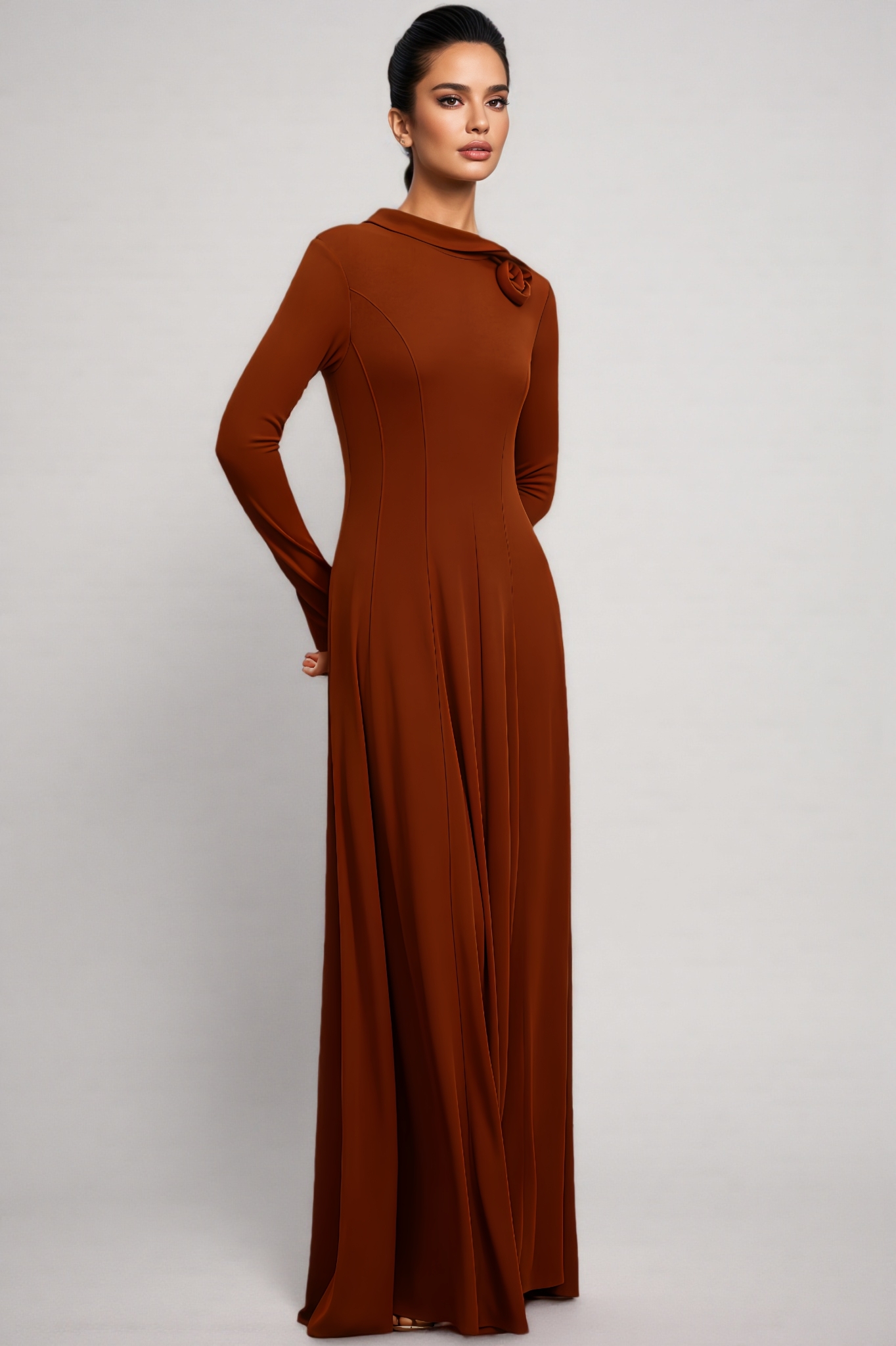 Jovik Long Sleeves Flower Maxi Dress