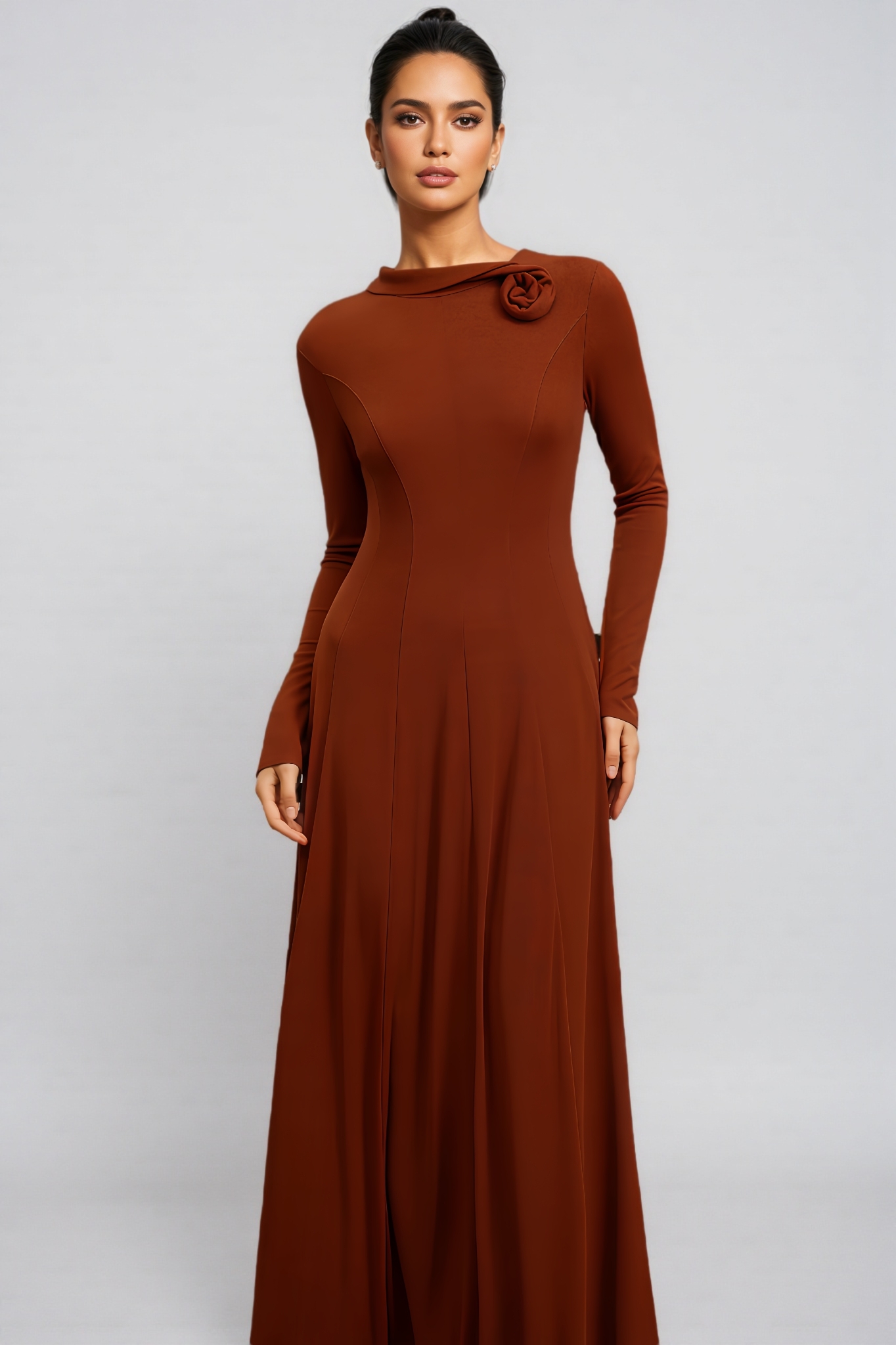 Jovik Long Sleeves Flower Maxi Dress