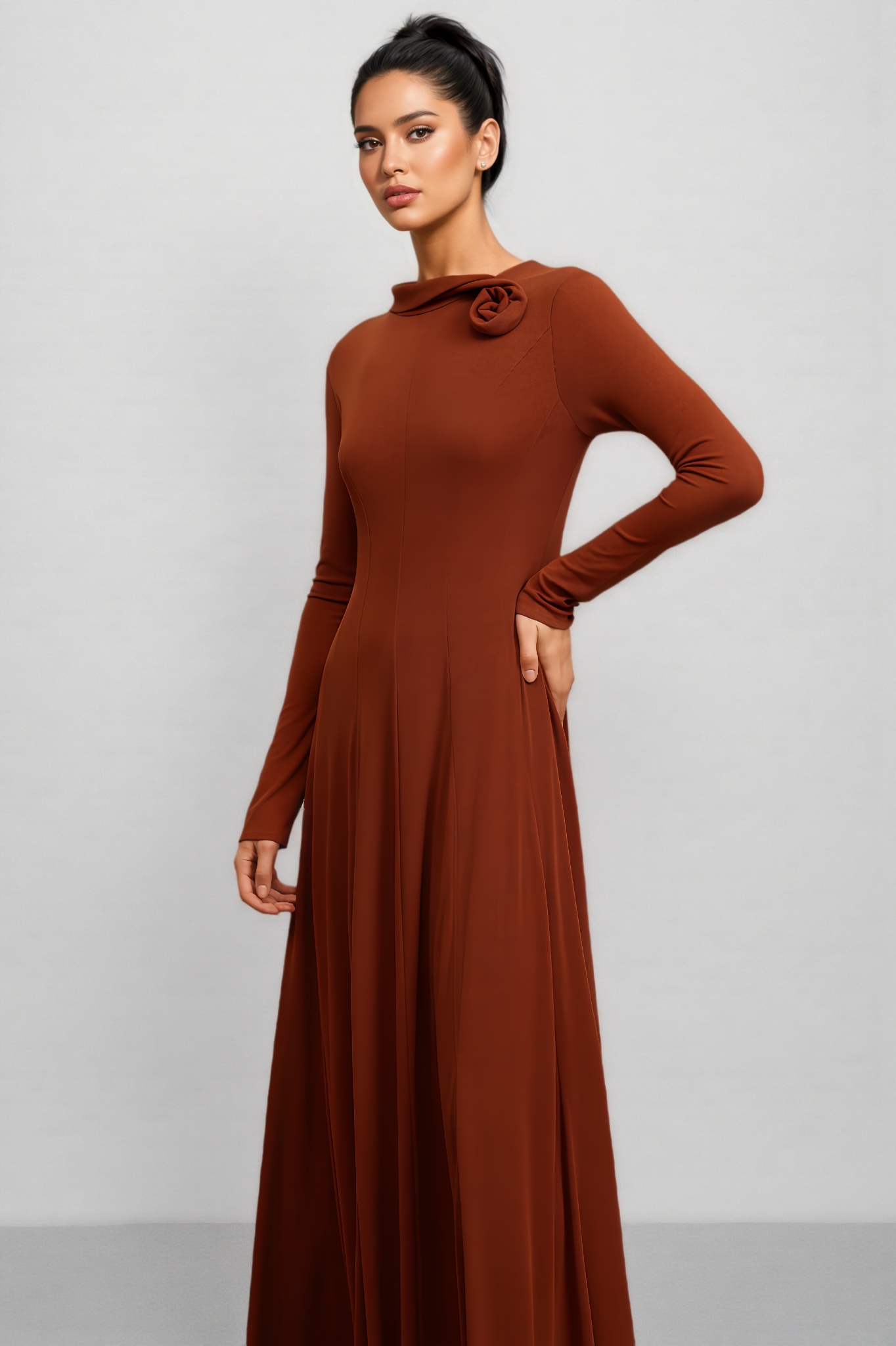 Jovik Long Sleeves Flower Maxi Dress