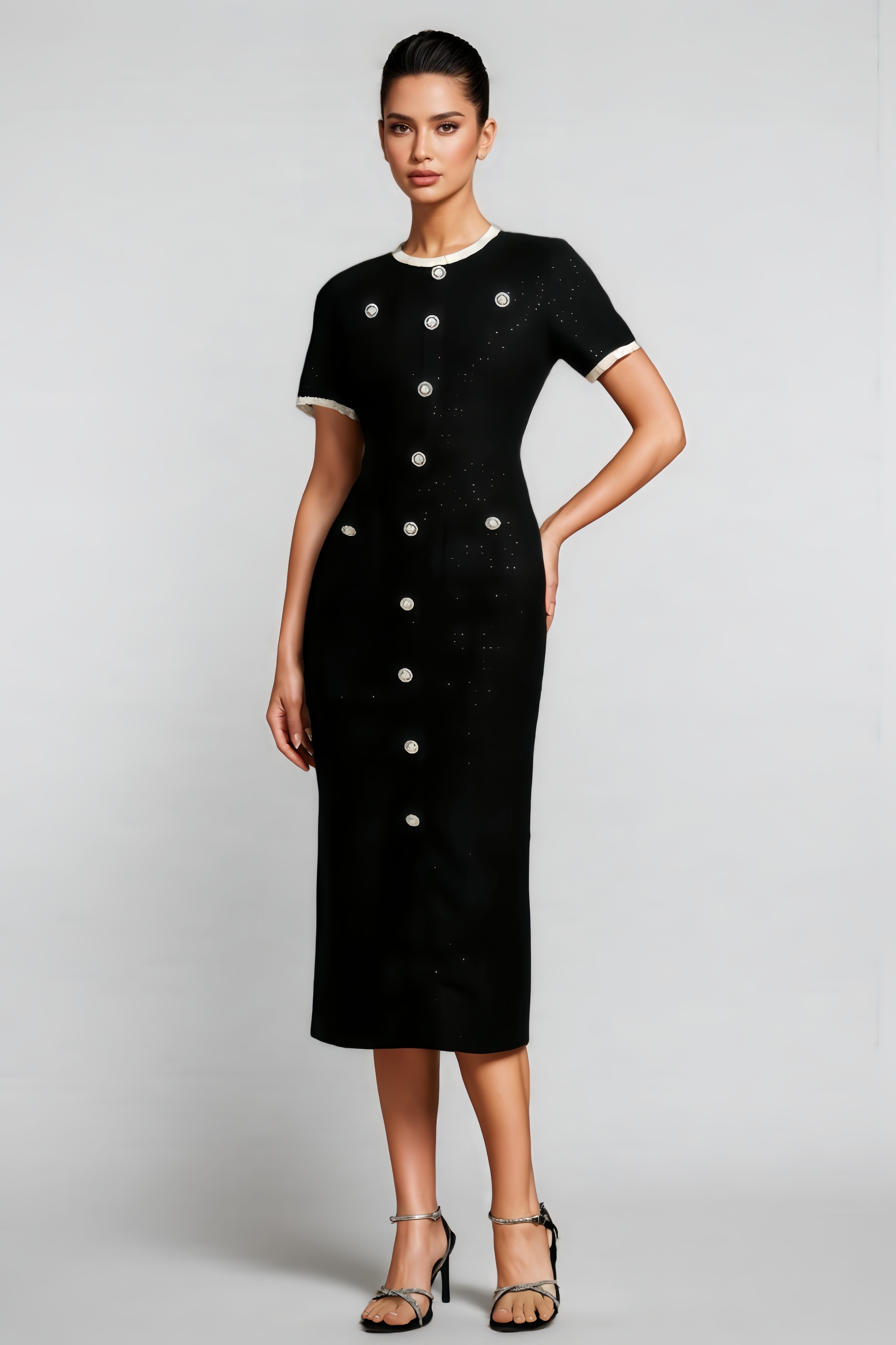 Ohtli Round Neck Short Sleeves Midi Dress