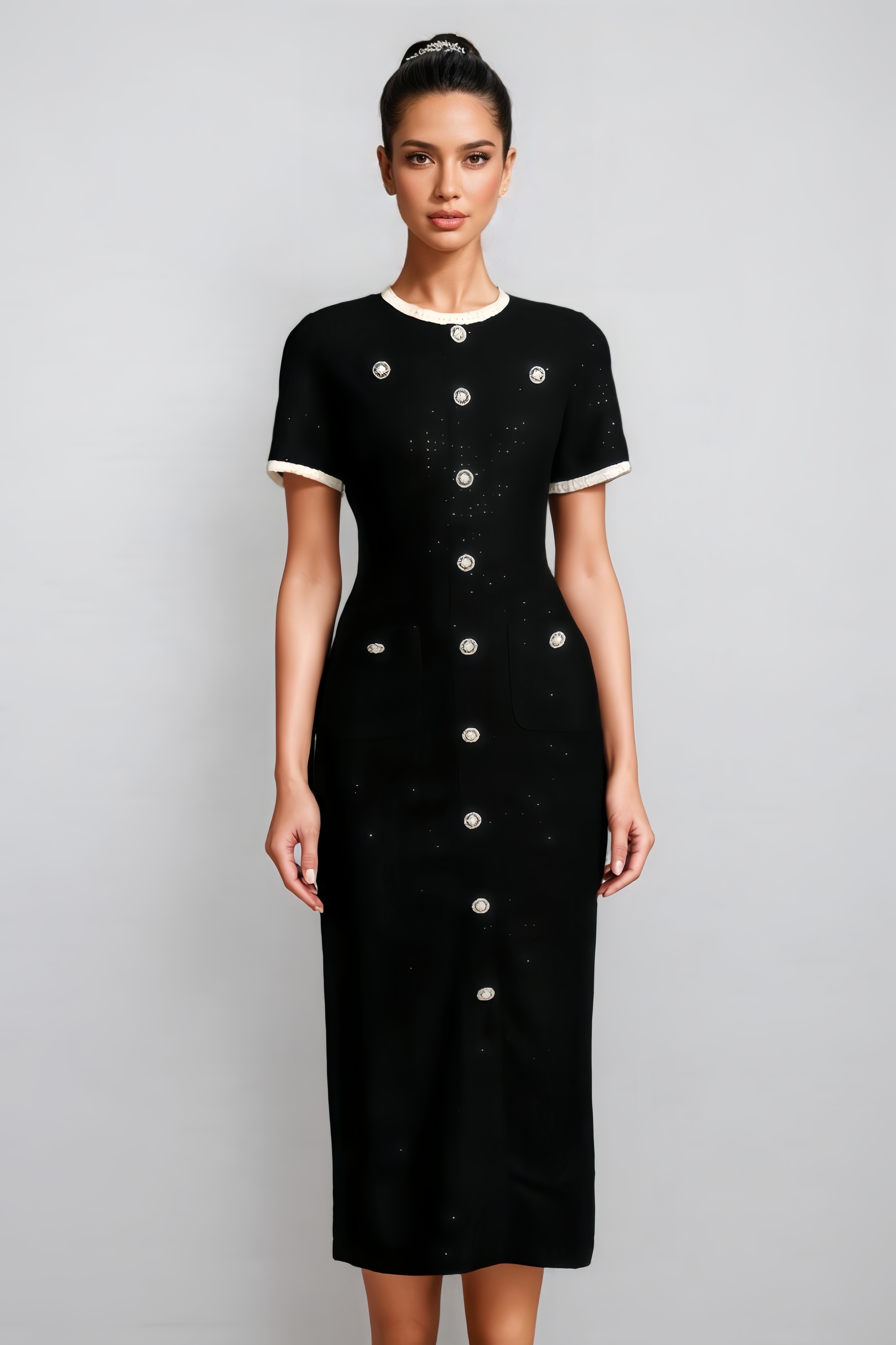 Ohtli Round Neck Short Sleeves Midi Dress