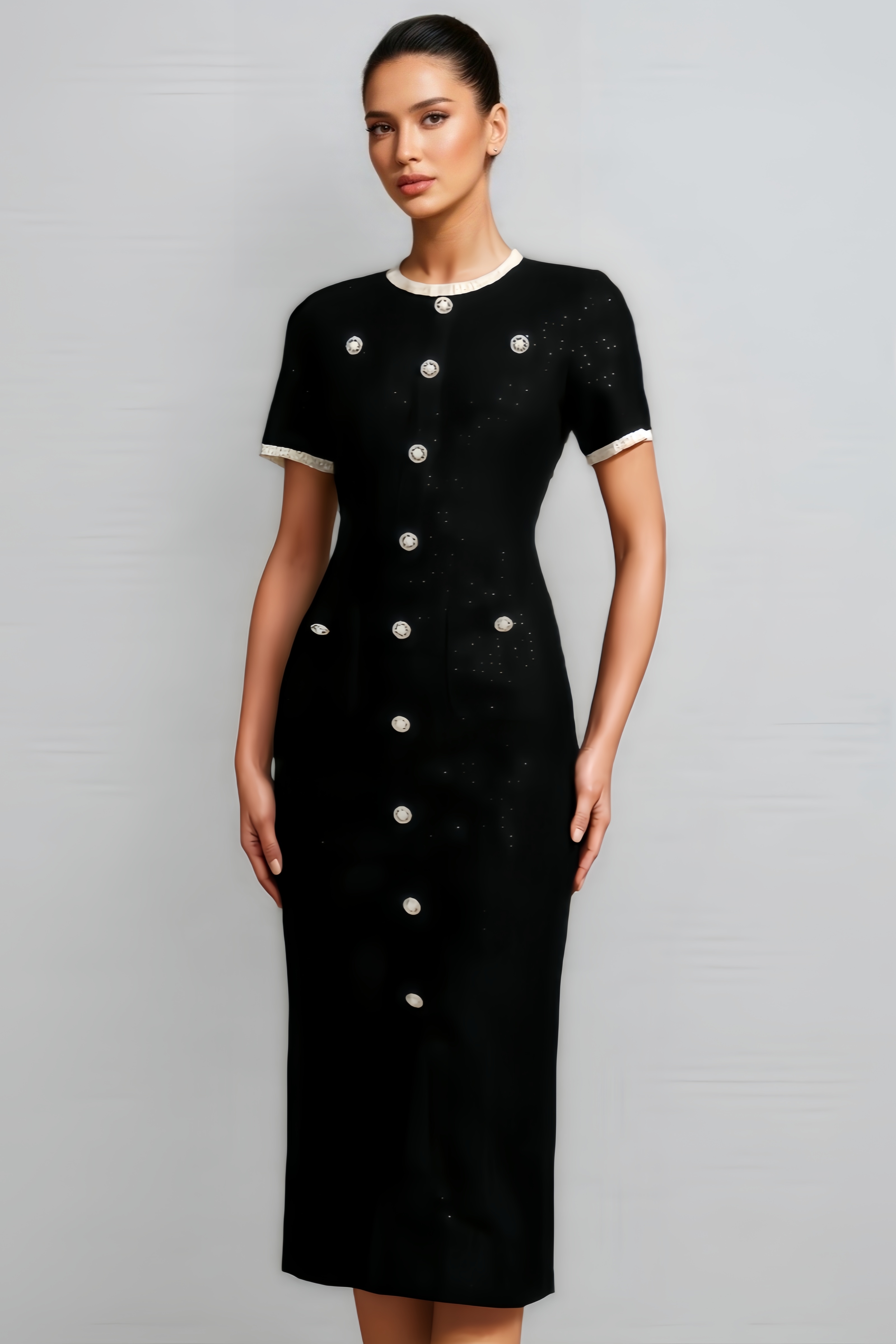 Ohtli Round Neck Short Sleeves Midi Dress