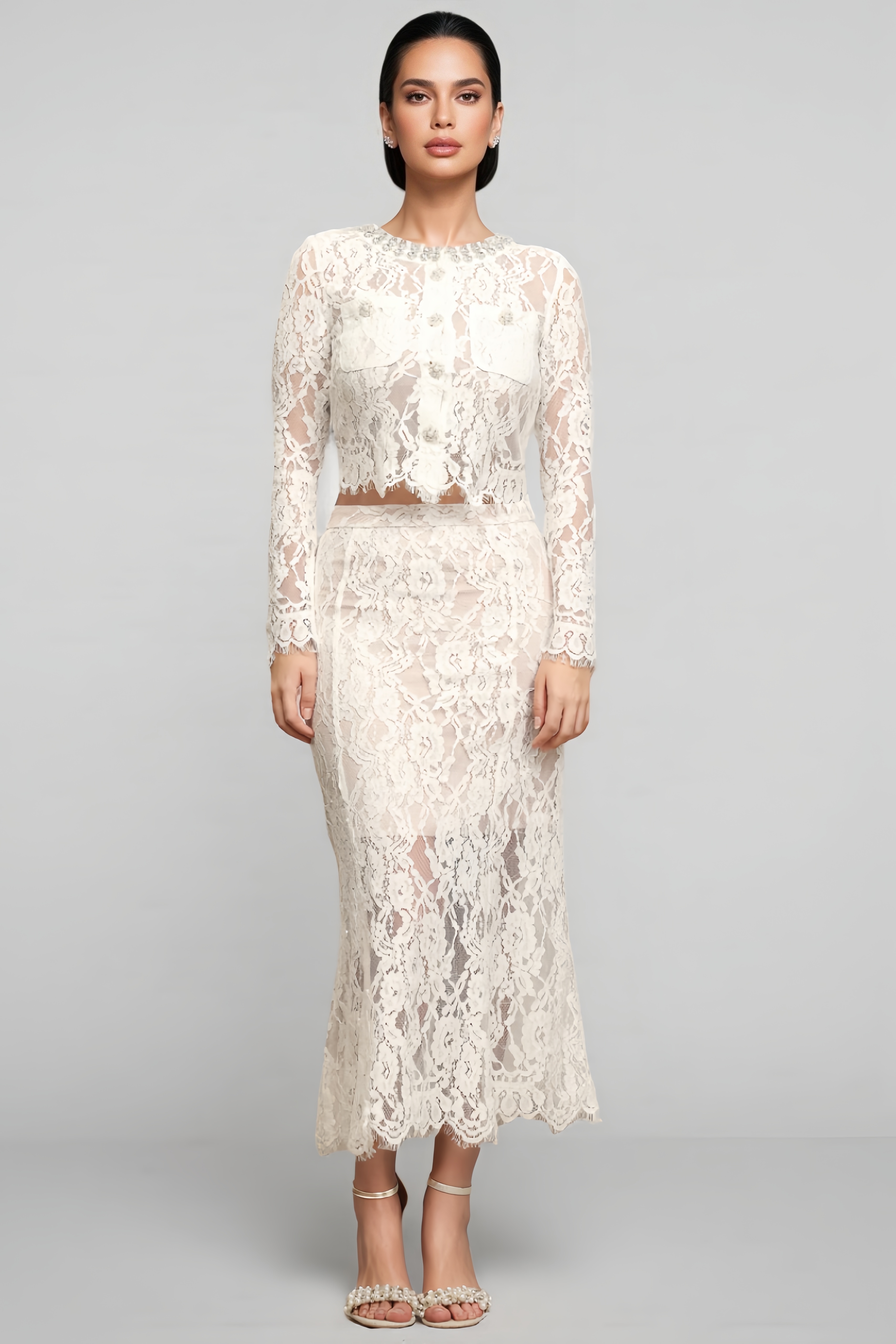 Kaidi Lace Diamond Top And Dress Set