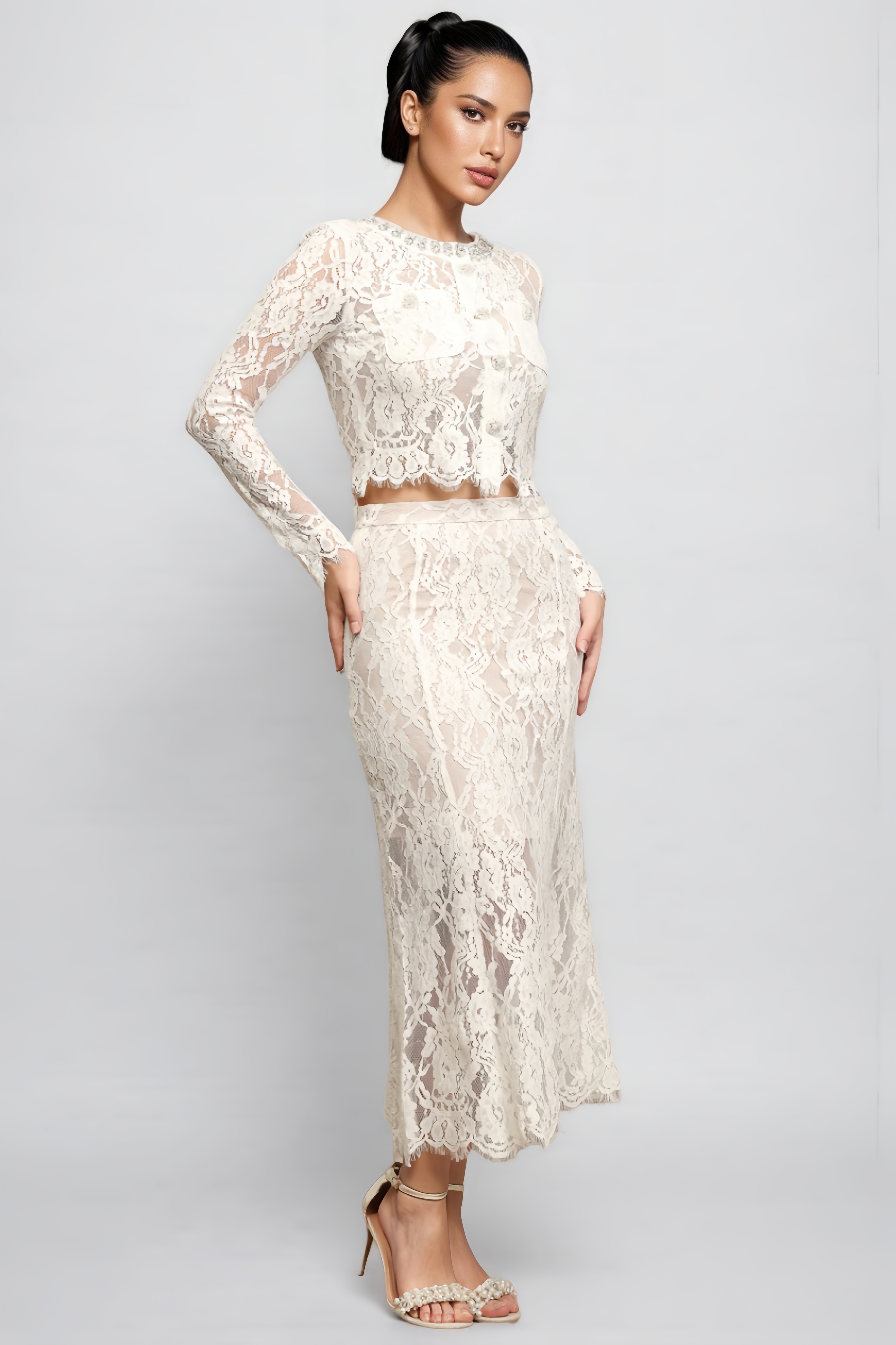 Kaidi Lace Diamond Top And Dress Set