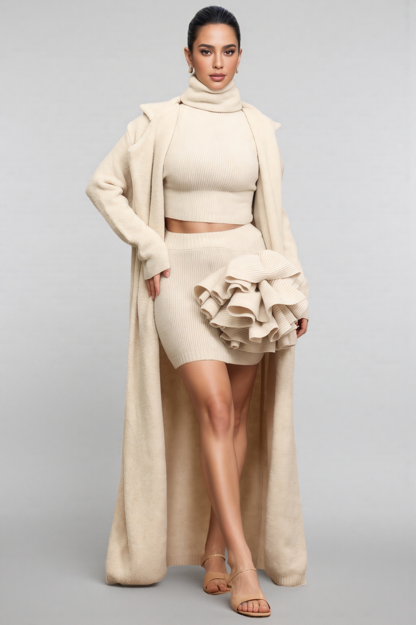 Nita Long-Sleeves Flower Three-Piece Set