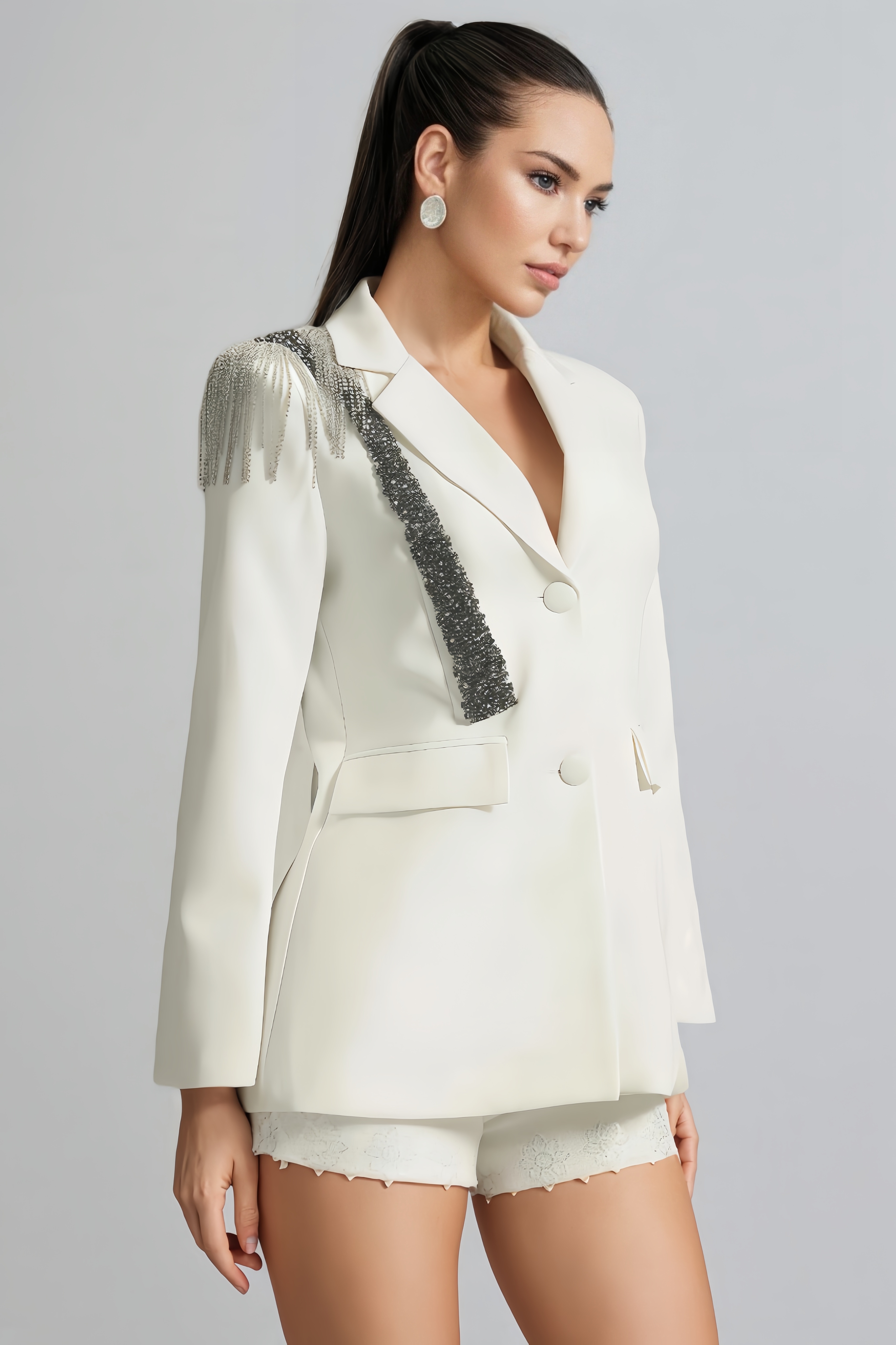 Ilyas Long Sleeve Rhinestone Blazer