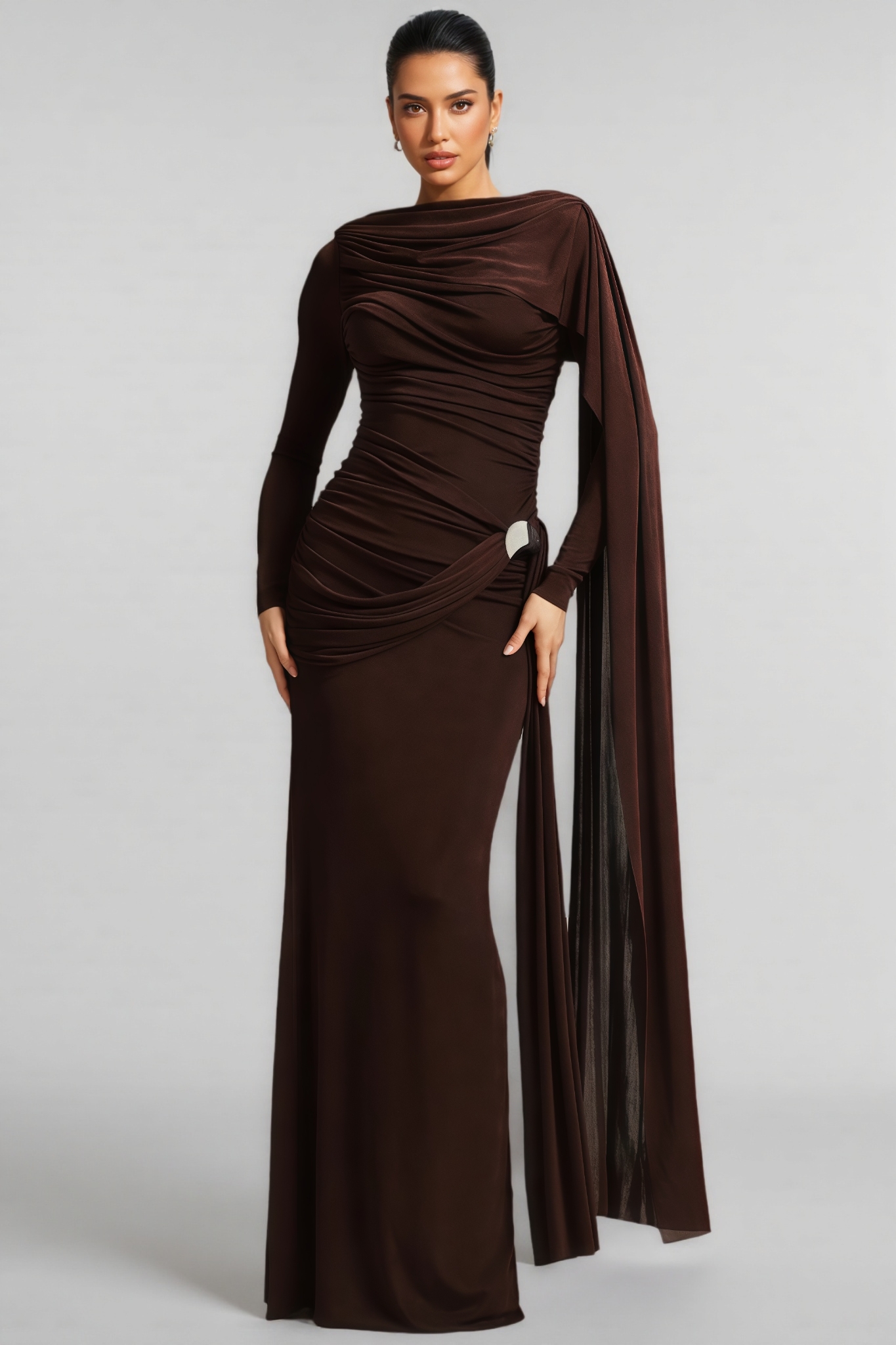 Sarly Long-Sleeved Pleated Maxi Dress
