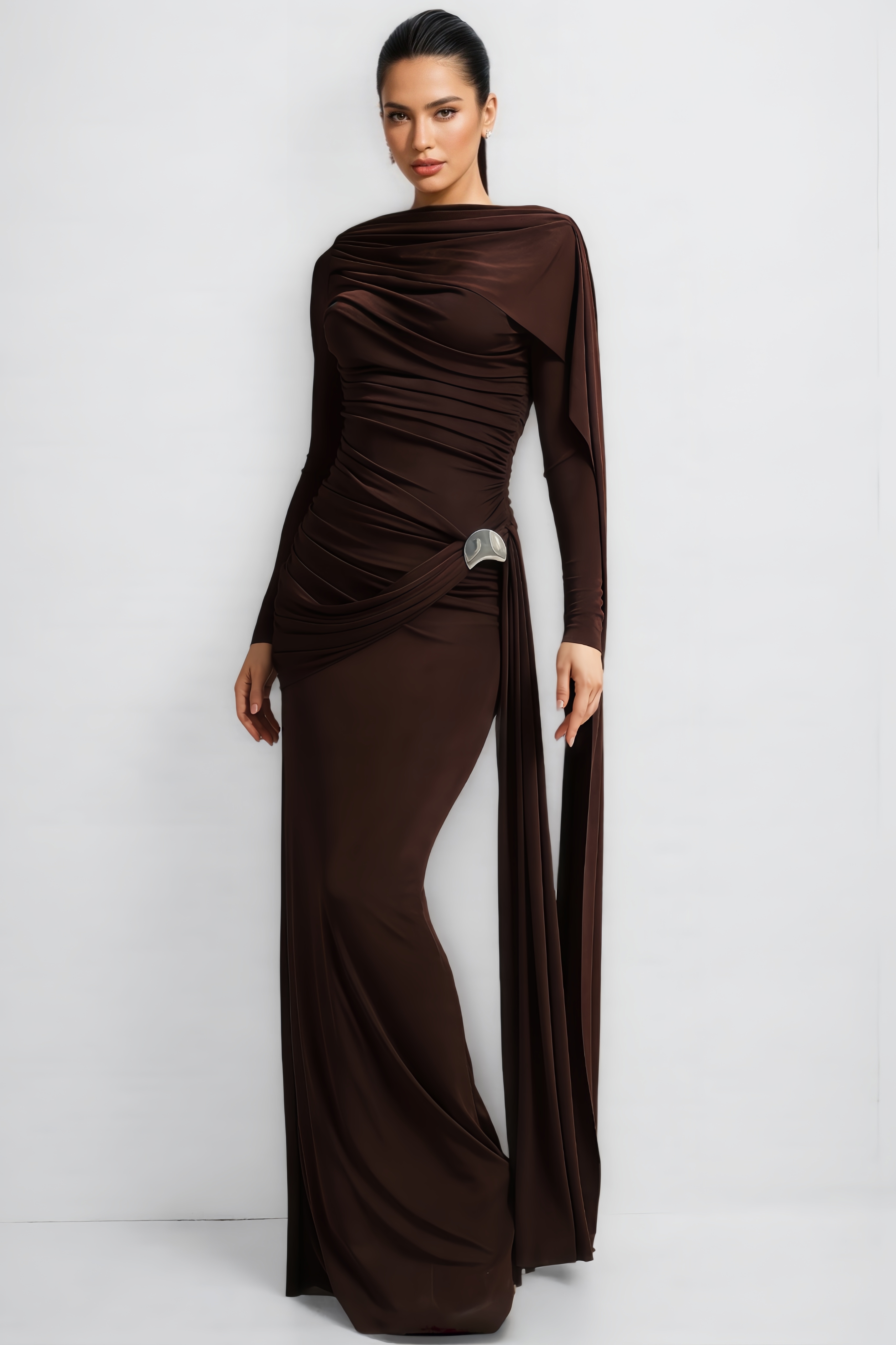 Sarly Long-Sleeved Pleated Maxi Dress