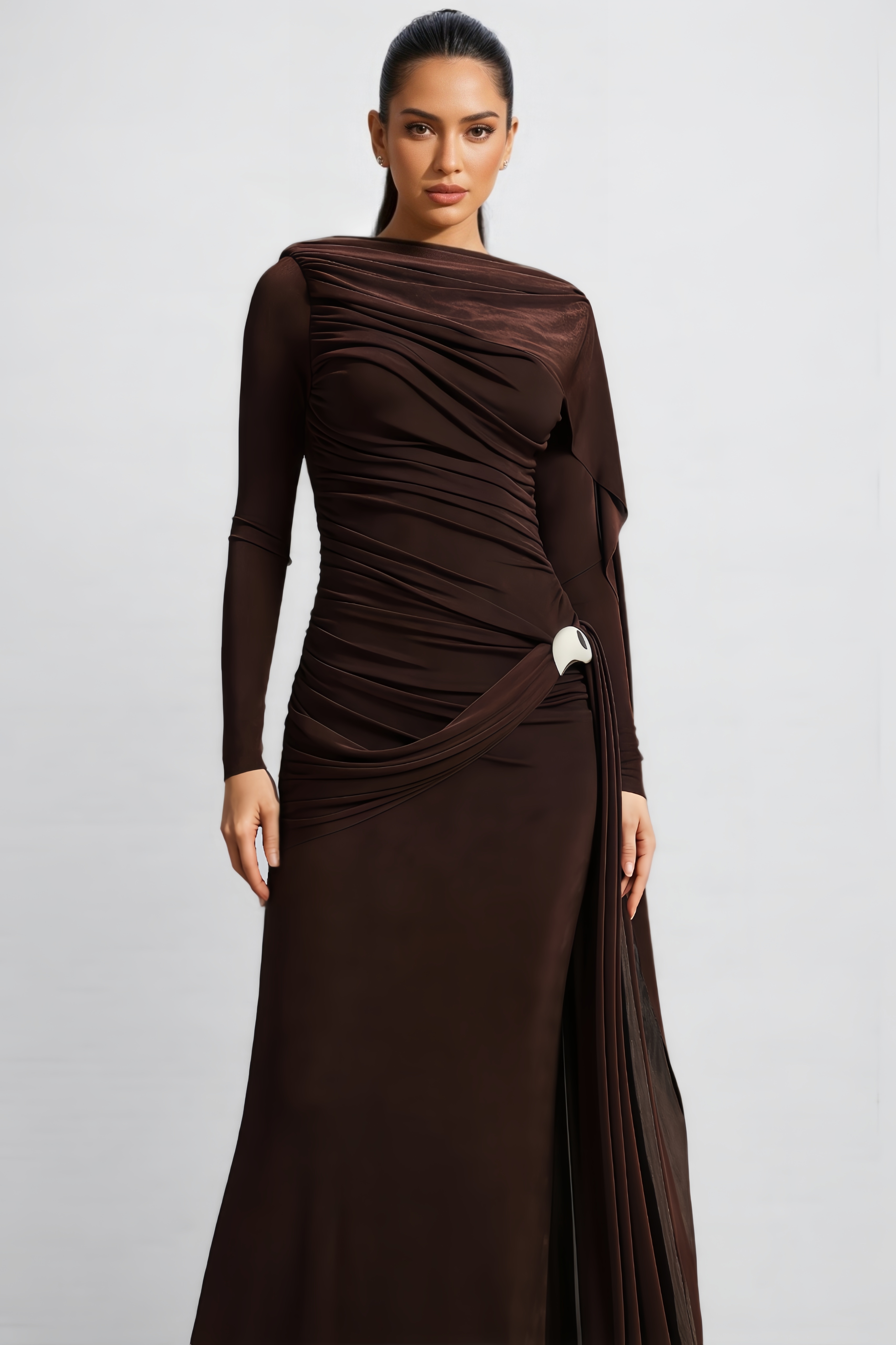 Sarly Long-Sleeved Pleated Maxi Dress