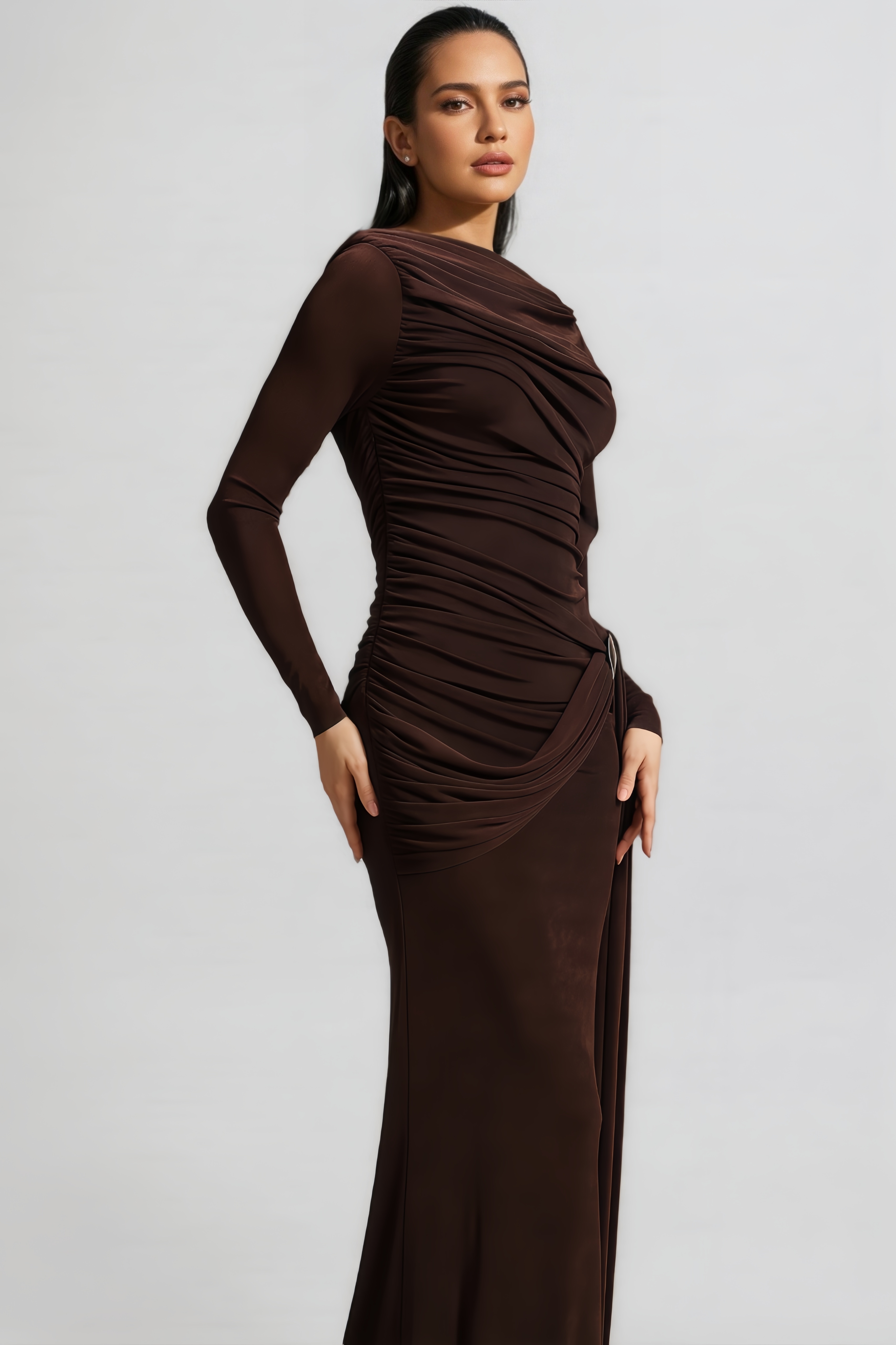 Sarly Long-Sleeved Pleated Maxi Dress