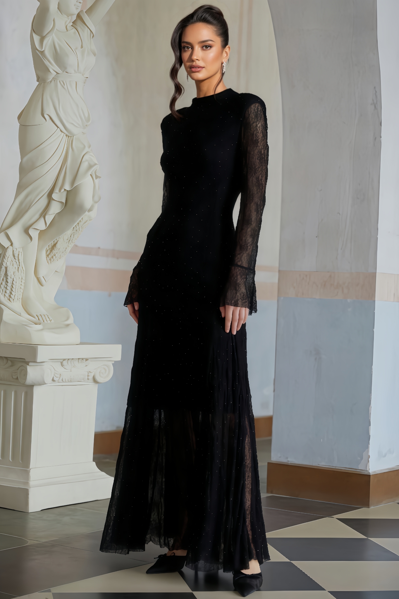 Dazie Rhinestone Guipure Lace Maxi Dress