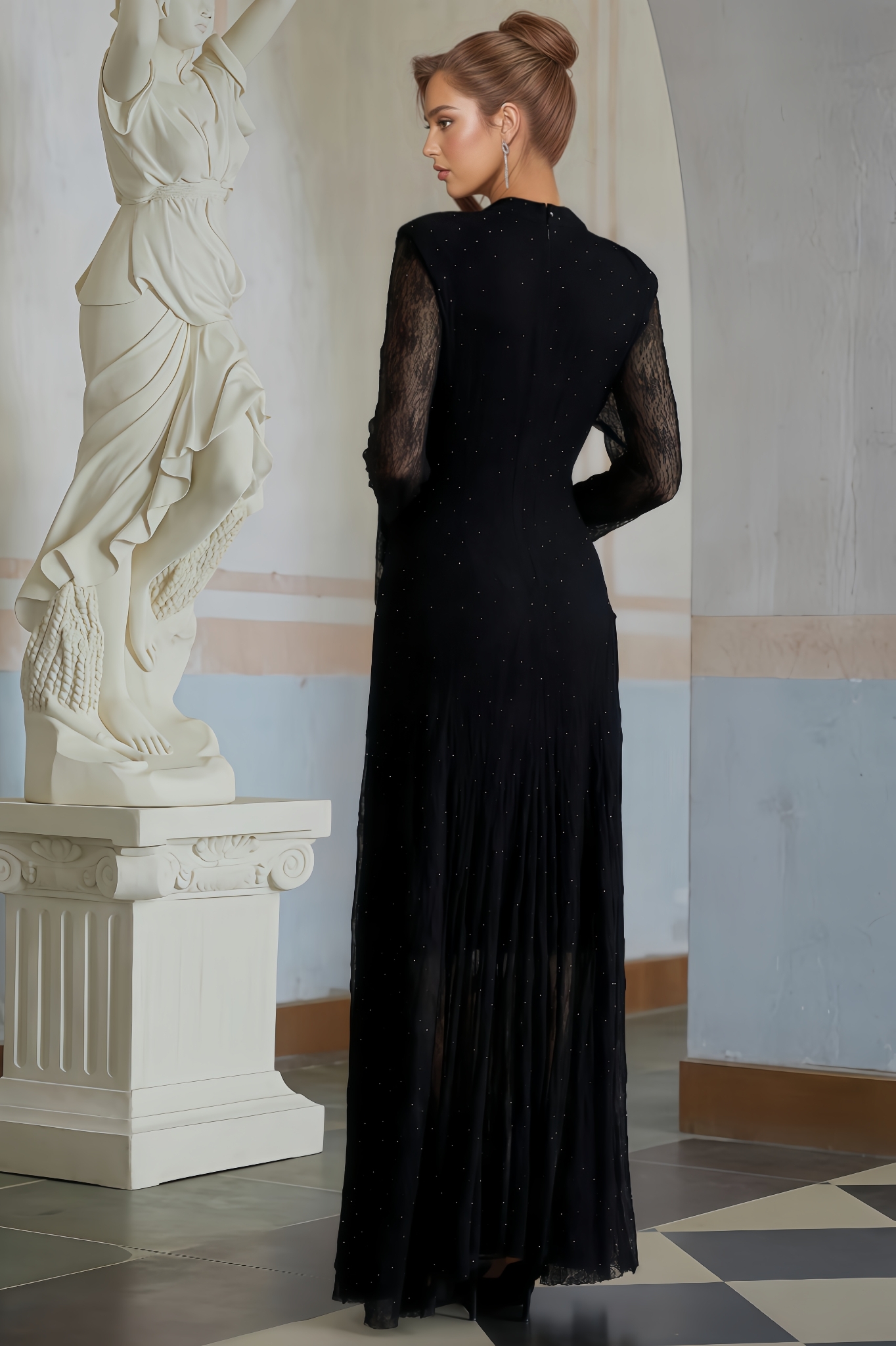 Dazie Rhinestone Guipure Lace Maxi Dress