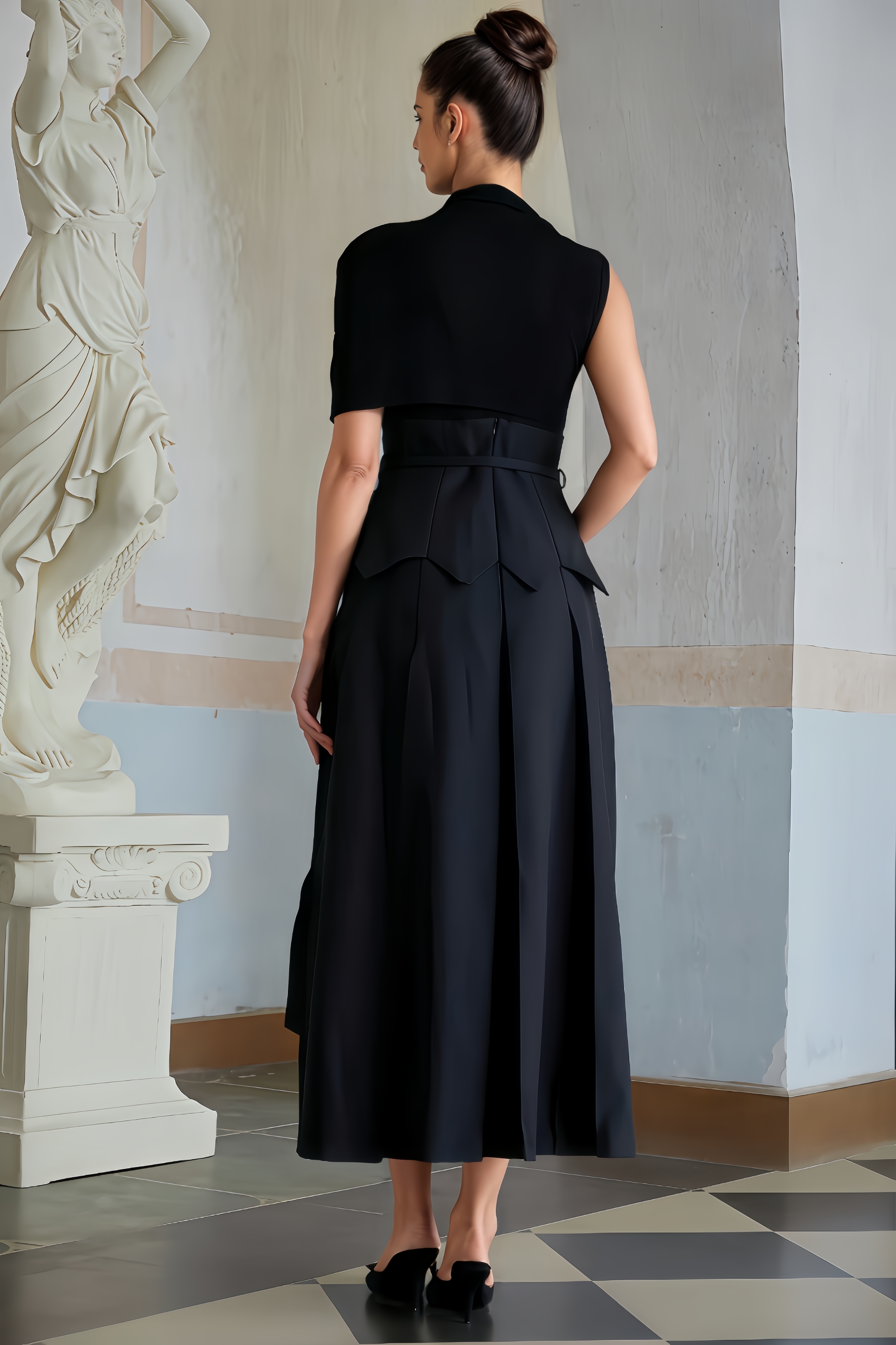 Amalia Asymmetrical Shawl Layered Midi Dress