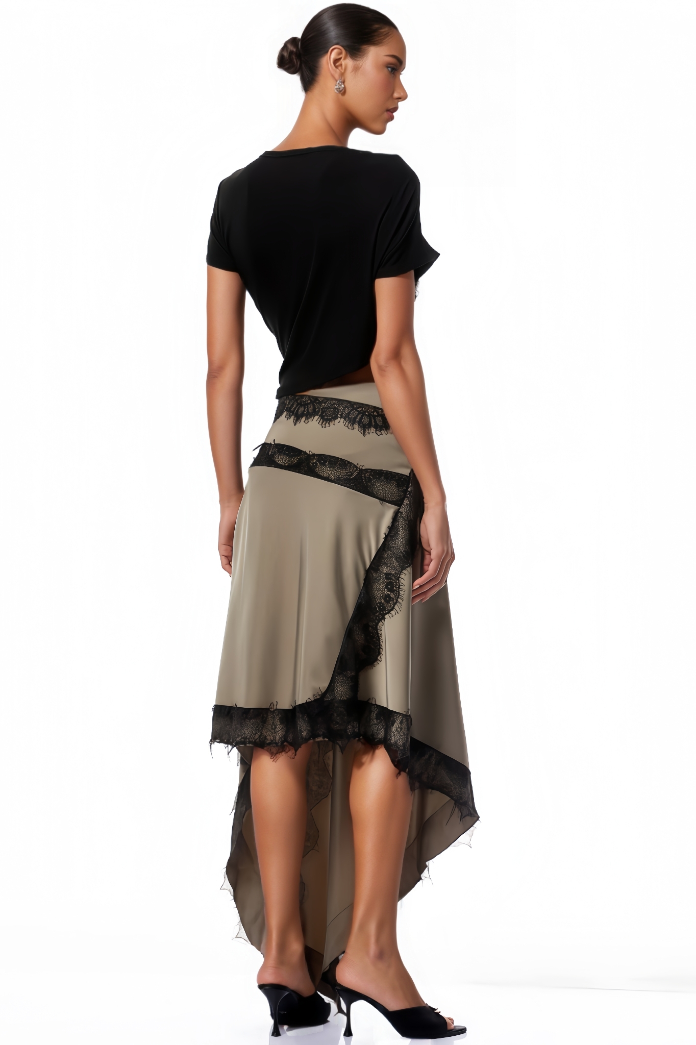 Pisan Black Gathered Lace Panel Maxi Dress