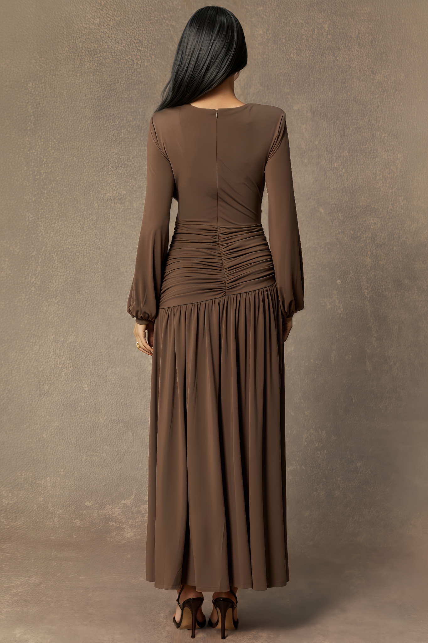 Tamsin Brown Asymmetric Ruched Maxi Dress
