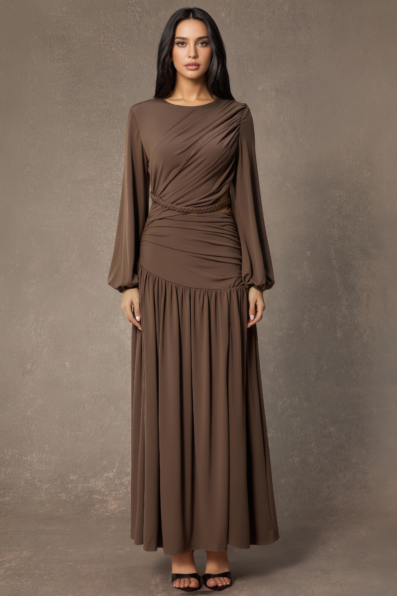 Tamsin Brown Asymmetric Ruched Maxi Dress