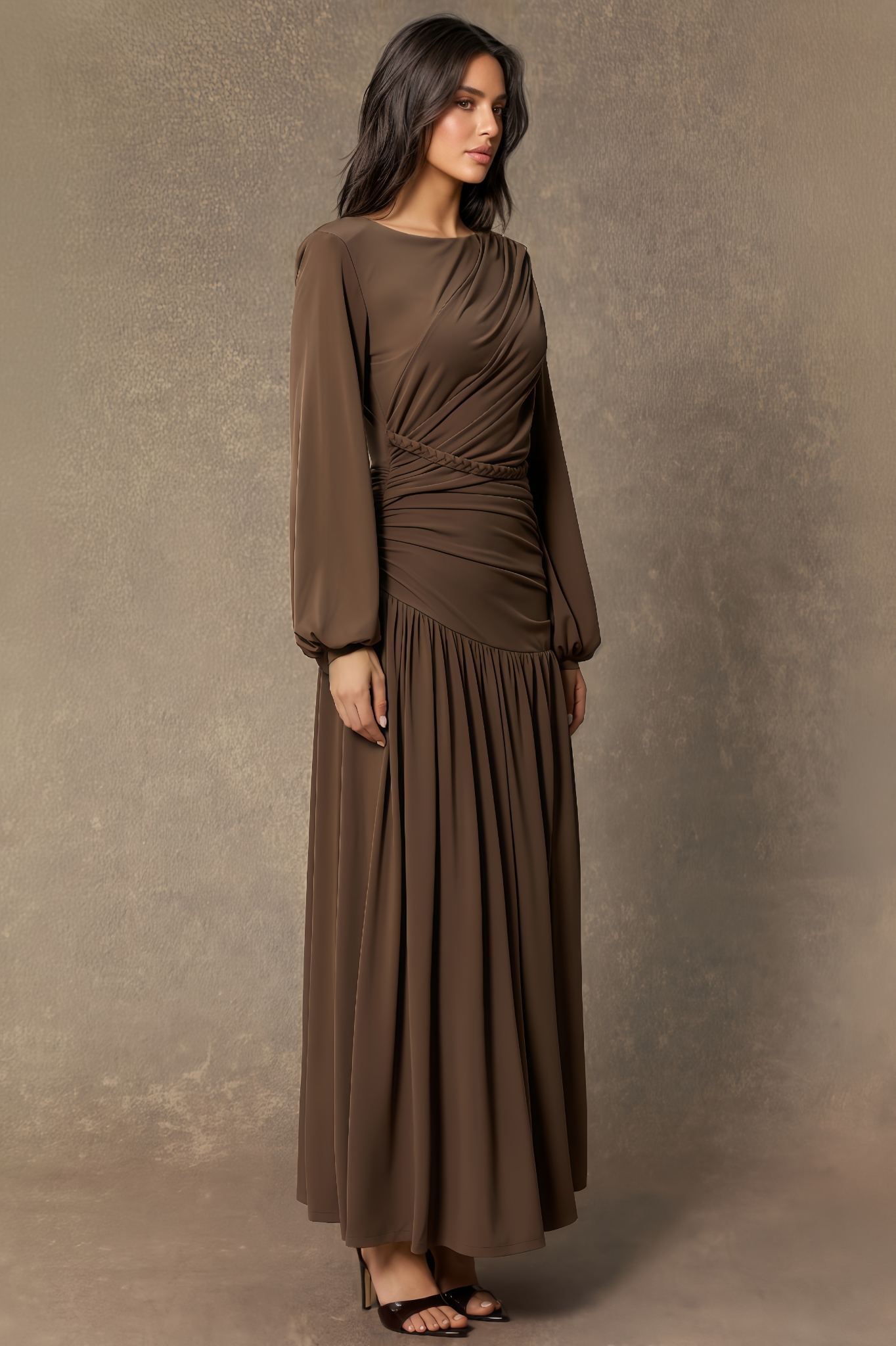 Tamsin Brown Asymmetric Ruched Maxi Dress