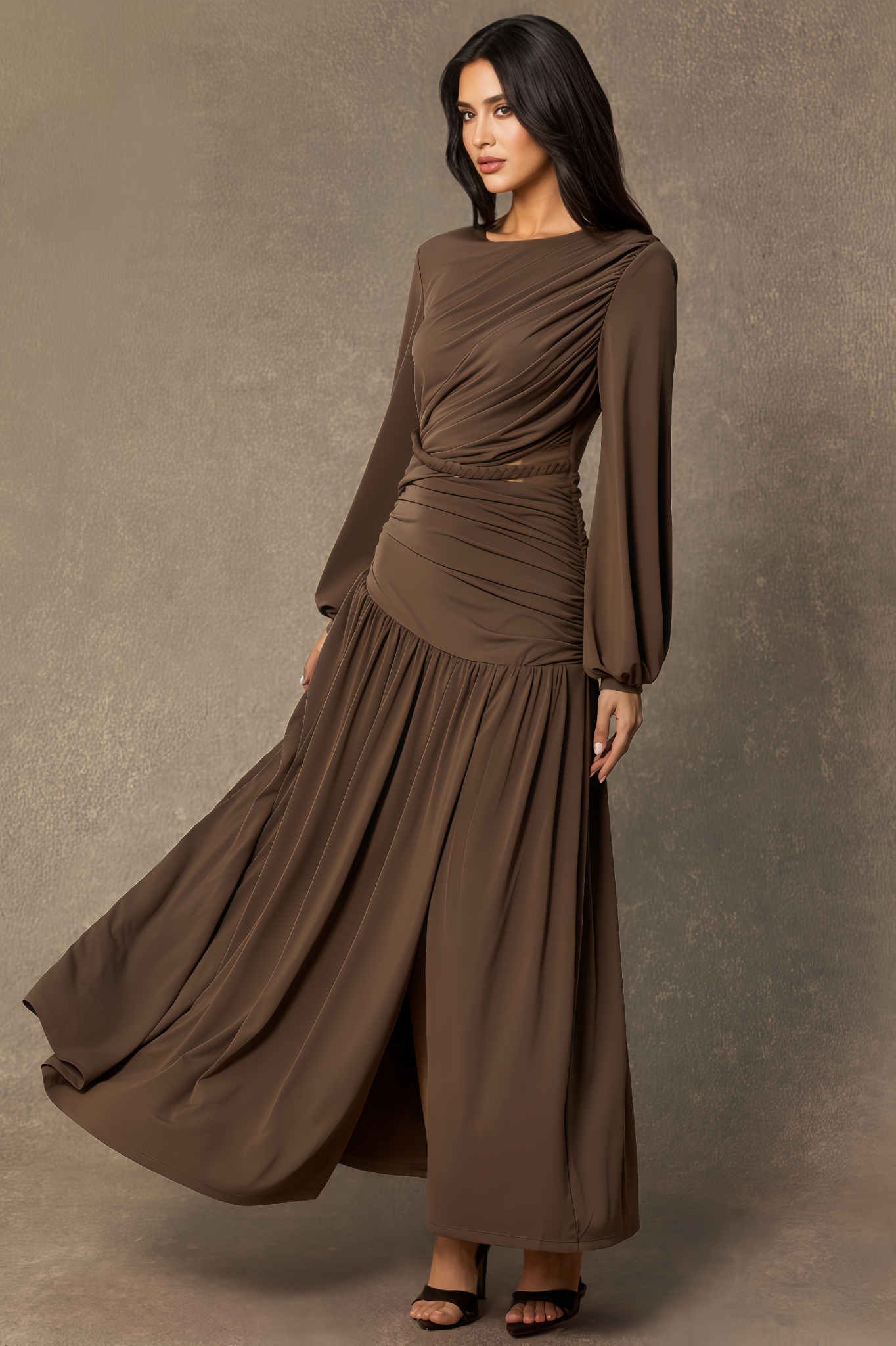 Tamsin Brown Asymmetric Ruched Maxi Dress