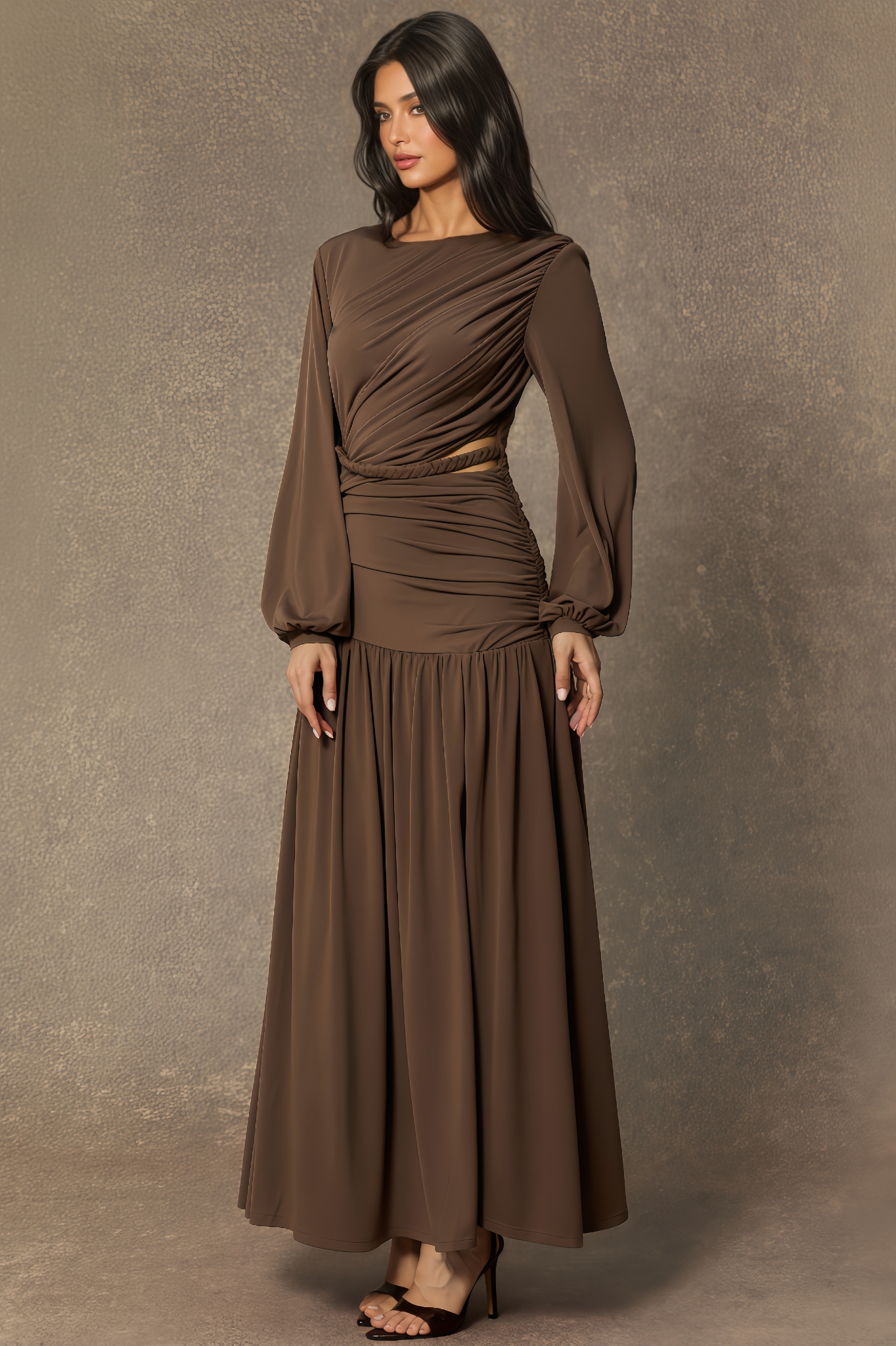 Tamsin Brown Asymmetric Ruched Maxi Dress