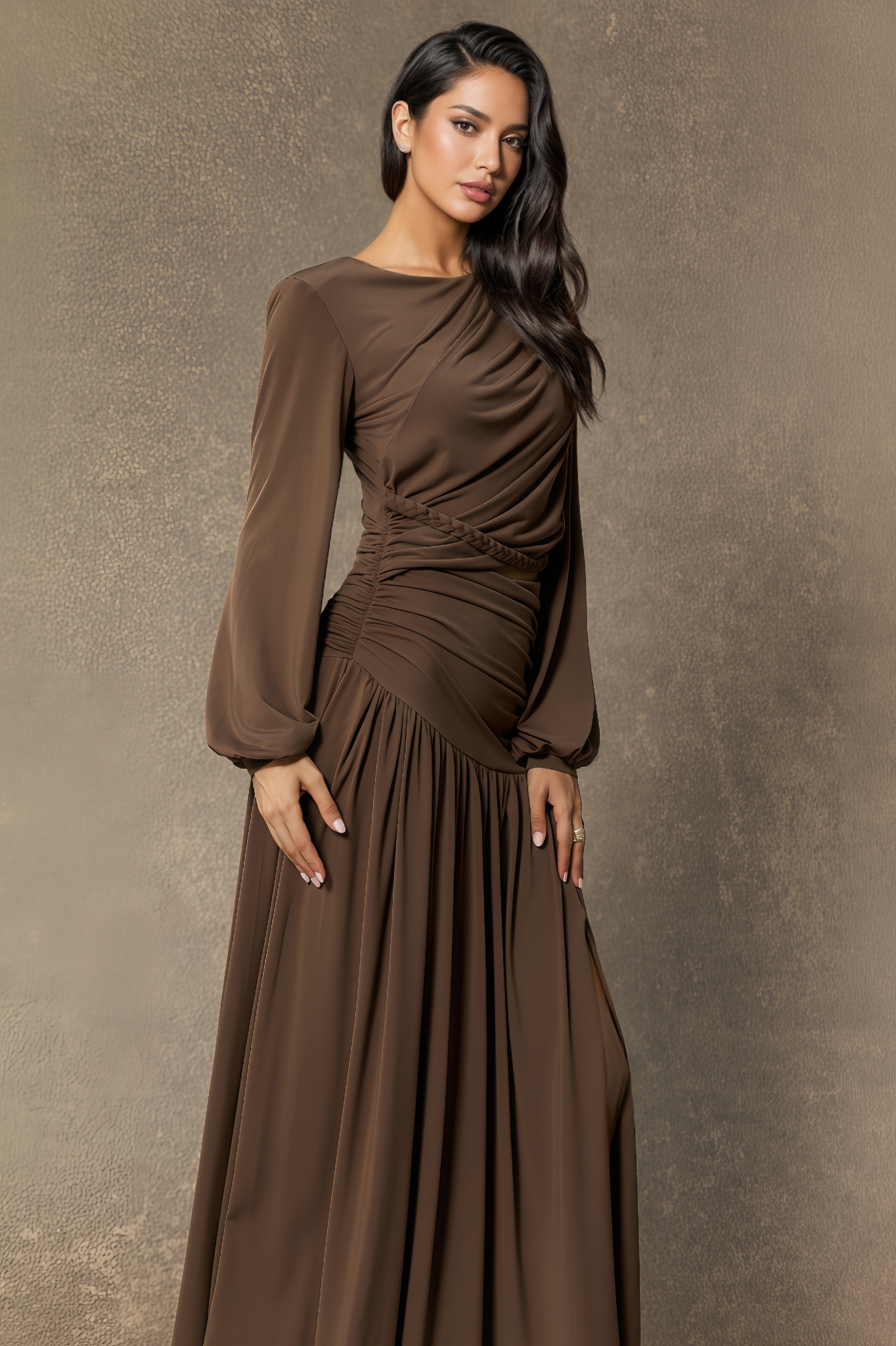 Tamsin Brown Asymmetric Ruched Maxi Dress