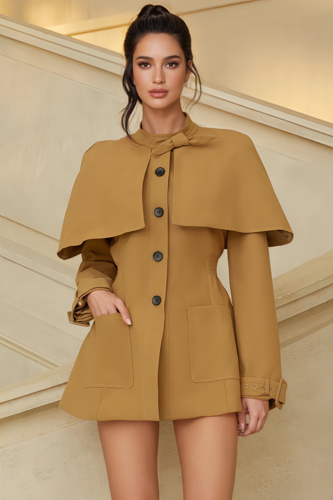 Bly Cape-Detail Trench Mini Dress