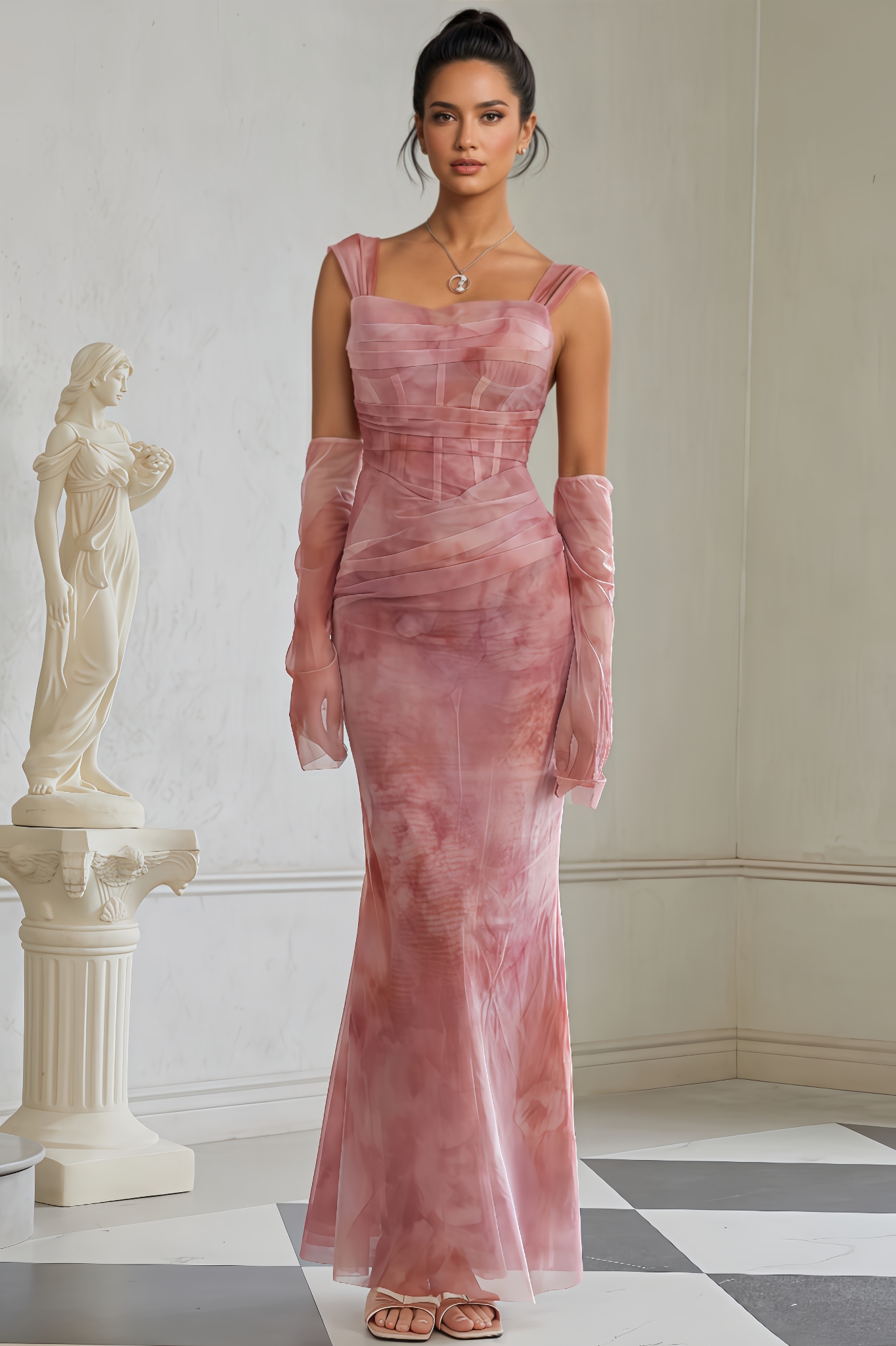 Ellis Ruched Tulle Maxi Dress