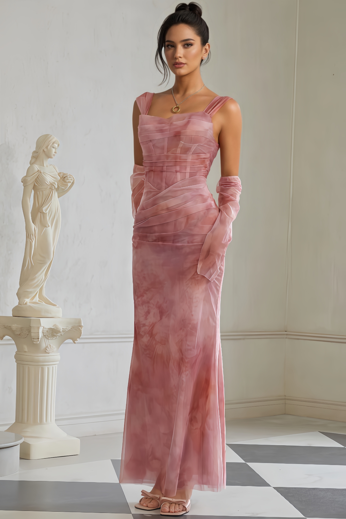Ellis Ruched Tulle Maxi Dress