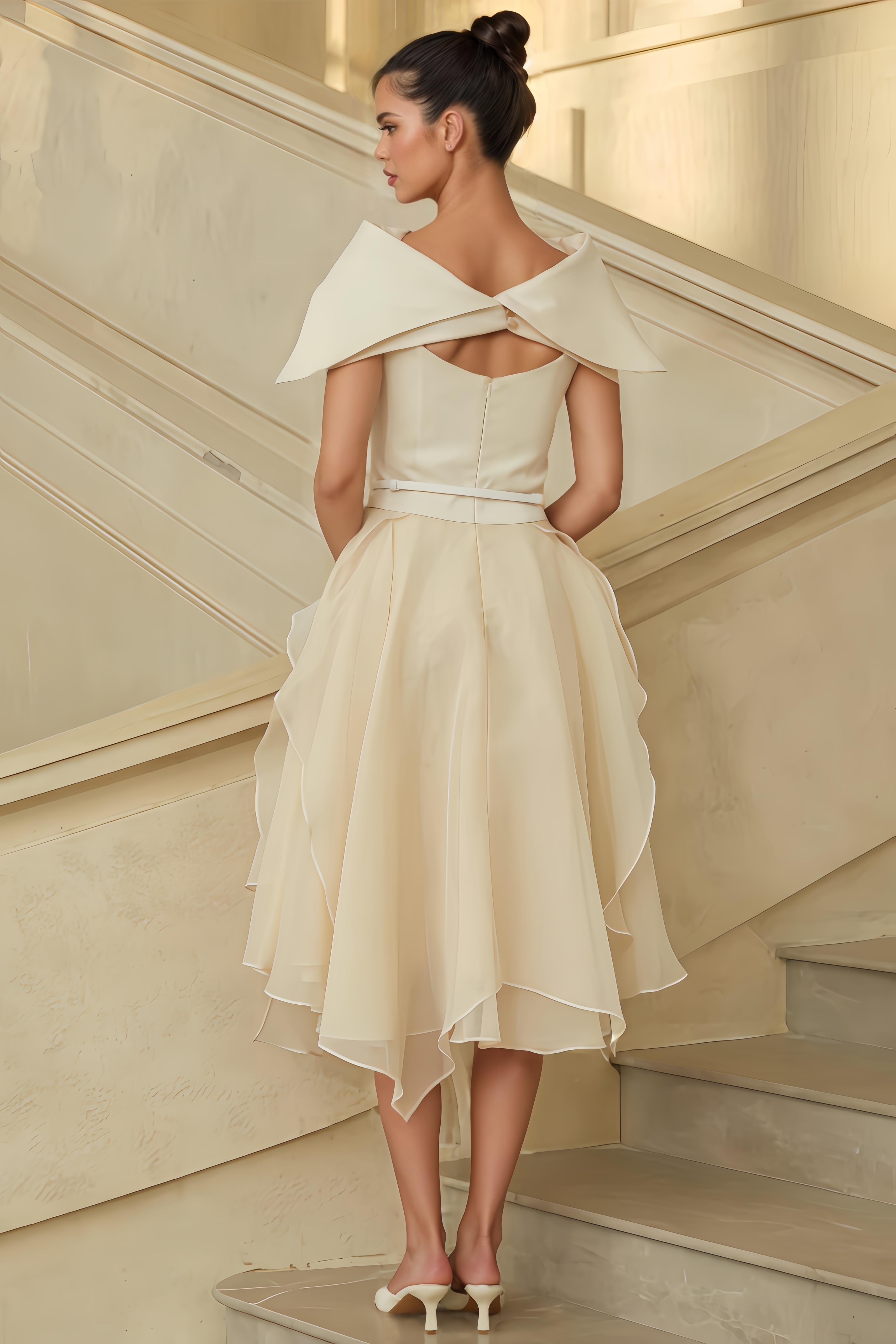 Taryke Asymmetrical Shawl & Tulle Panel Dress Set