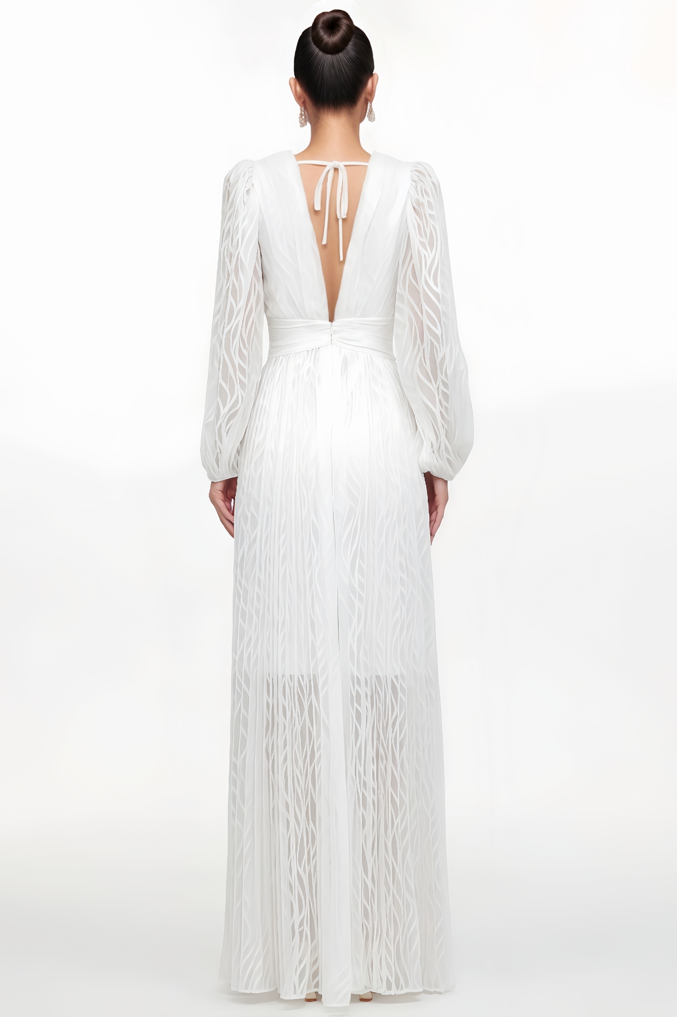 Jessw Long-Sleeve Ruched Woven Maxi Dress