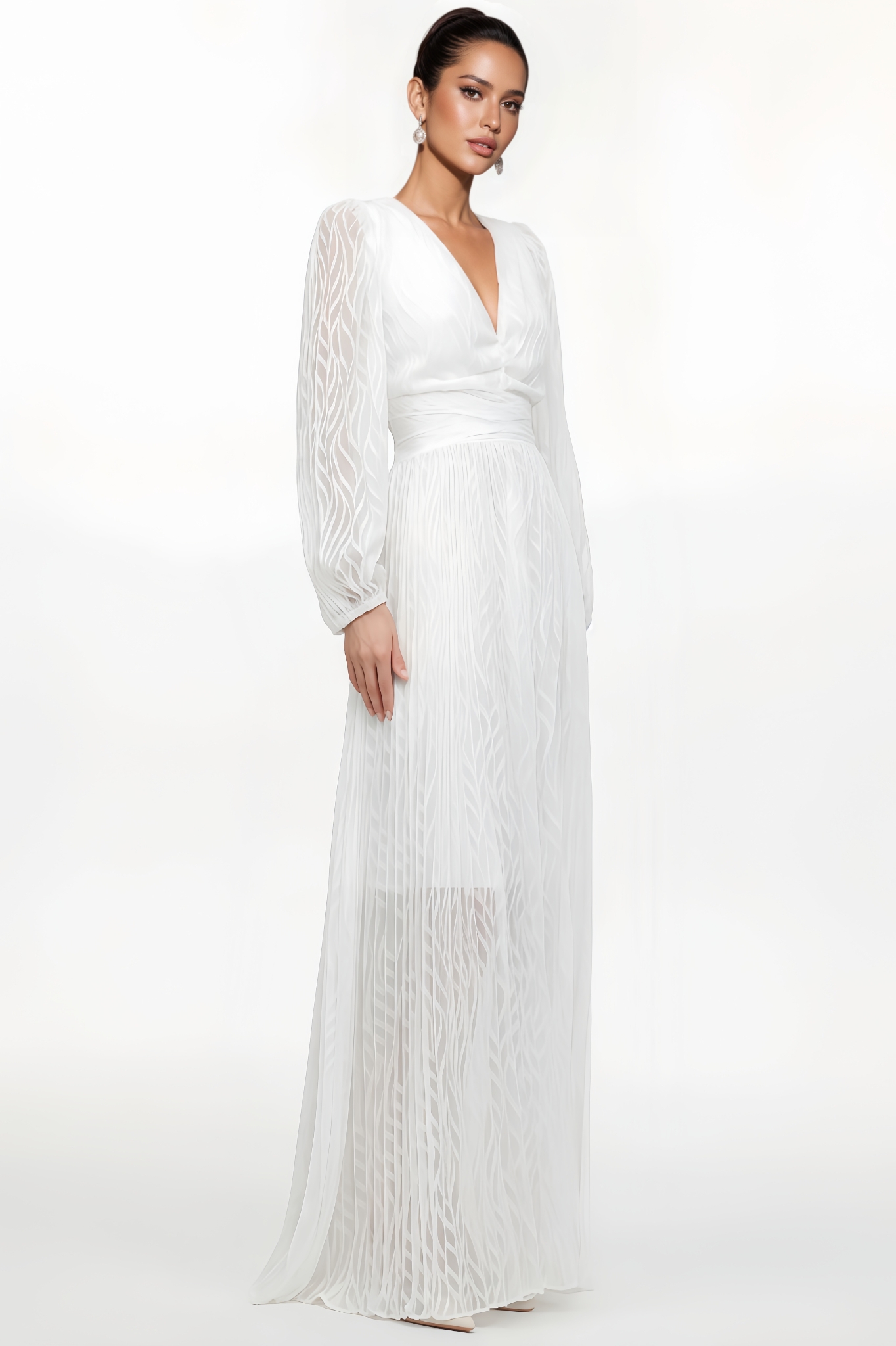 Jessw Long-Sleeve Ruched Woven Maxi Dress