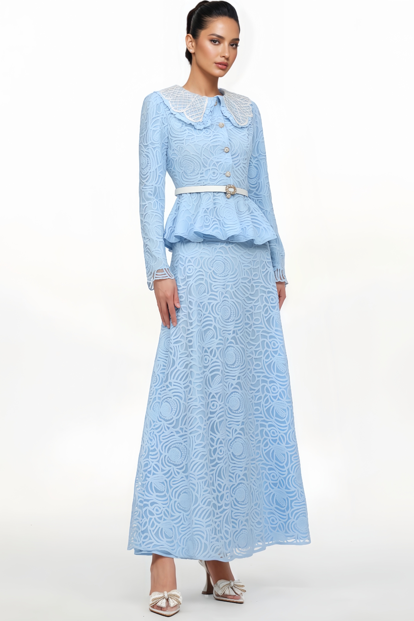 Verdad Long-Sleeved Lace Top And Skirt Set